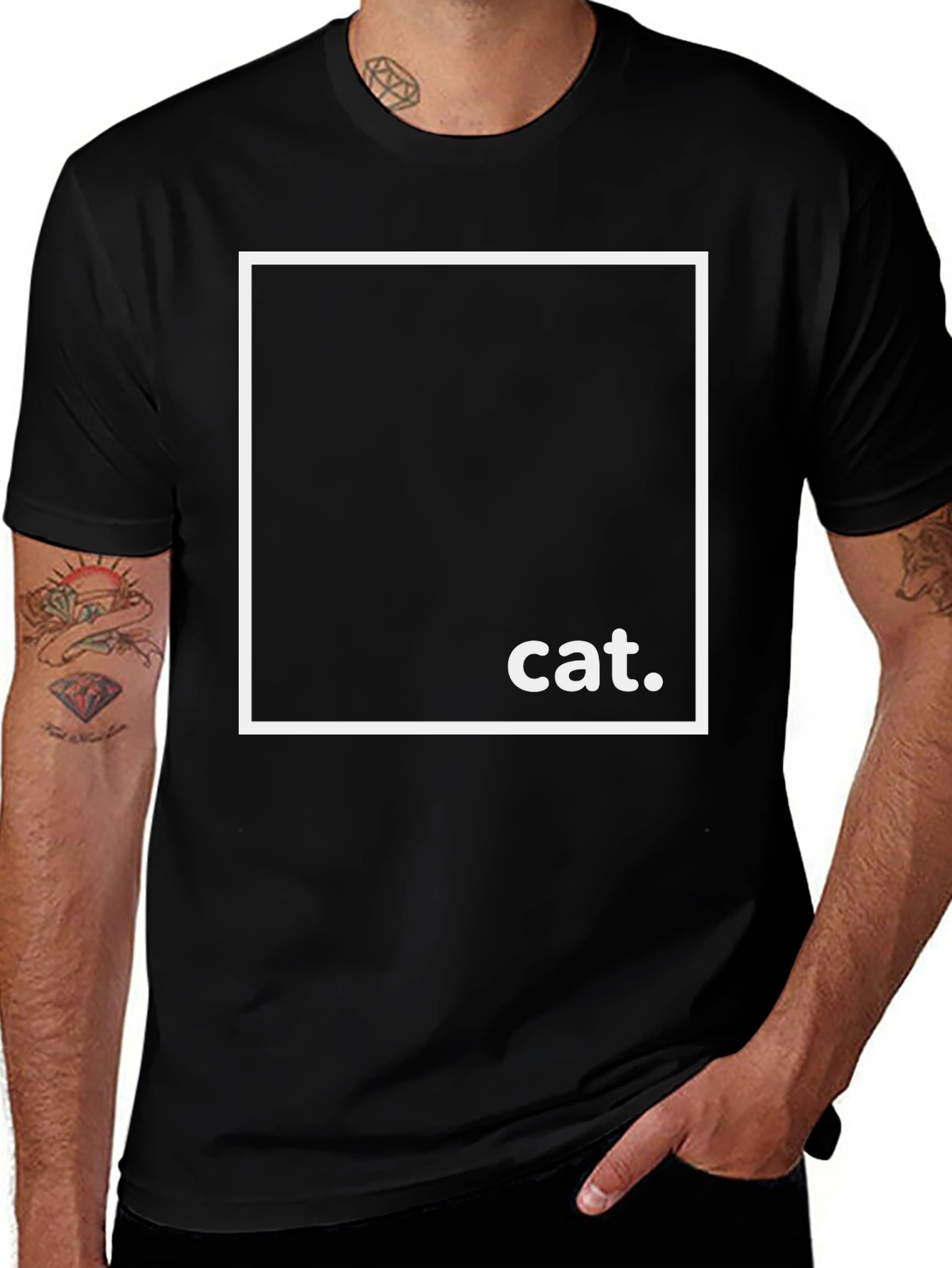 Black Minimalist Cat Tee - Black Graphic T-Shirt main image
