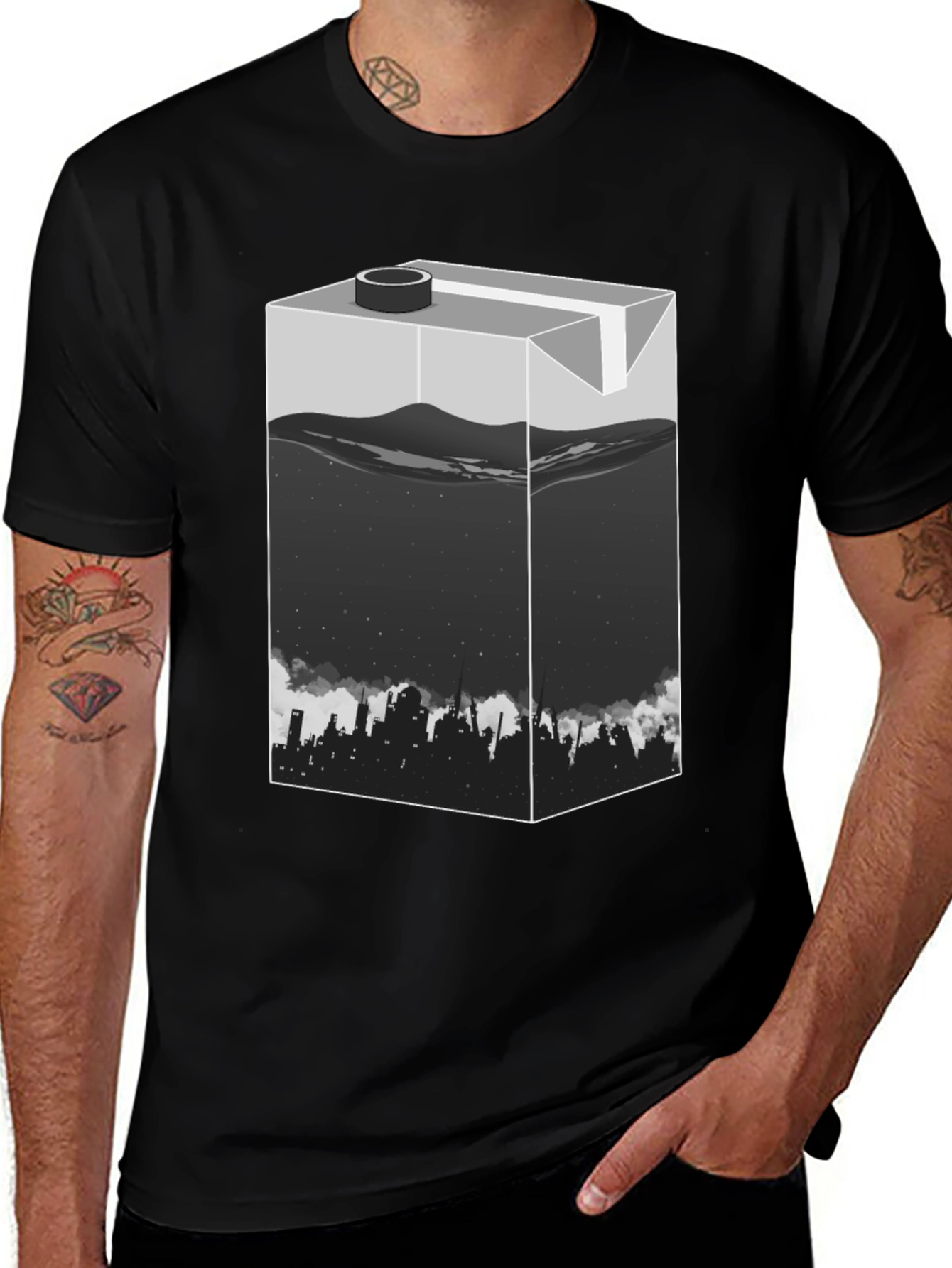 Variant 27 of Urban T-Shirt: Milk Carton Cityscape Design