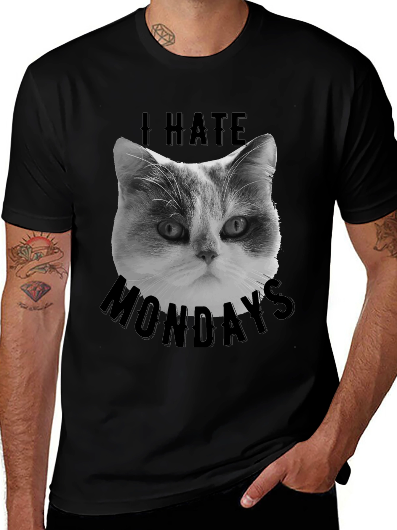 Variant 17 of I Hate Mondays Cat Graphic Tee - Black