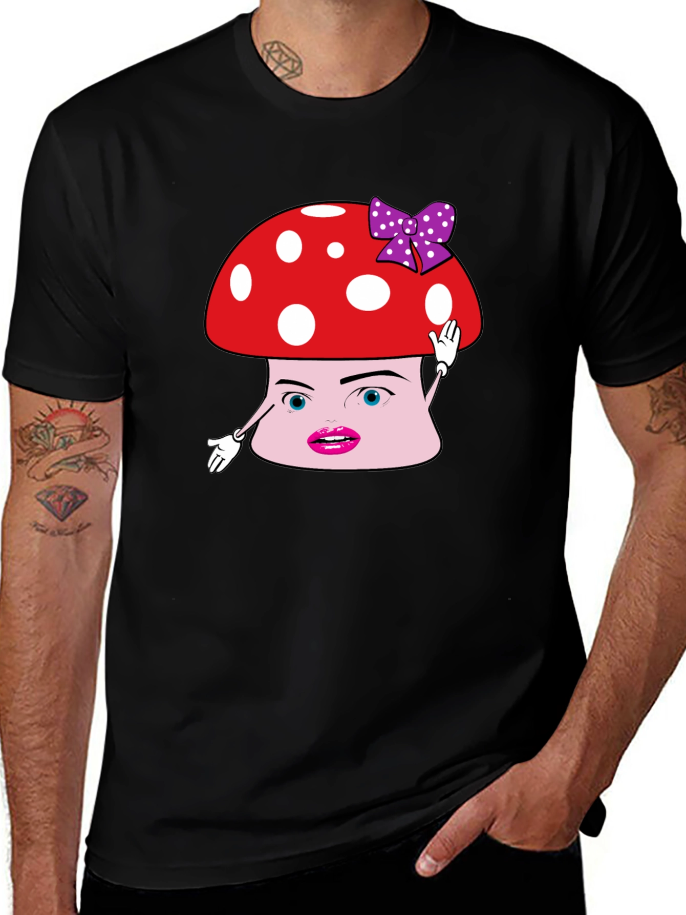 Mushroom Character Graphic Tee - Black