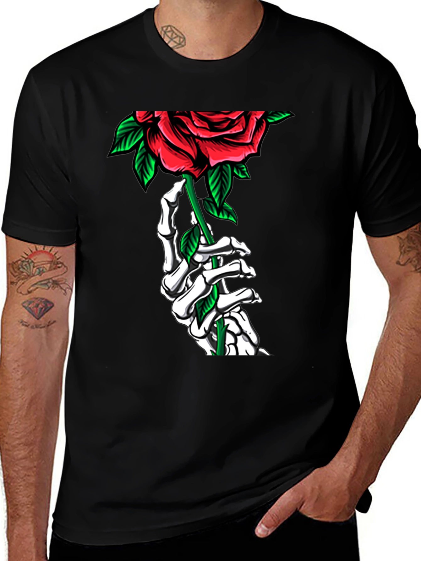 Variant 8 of Skeleton Hand Rose Graphic Tee - Gothic Style