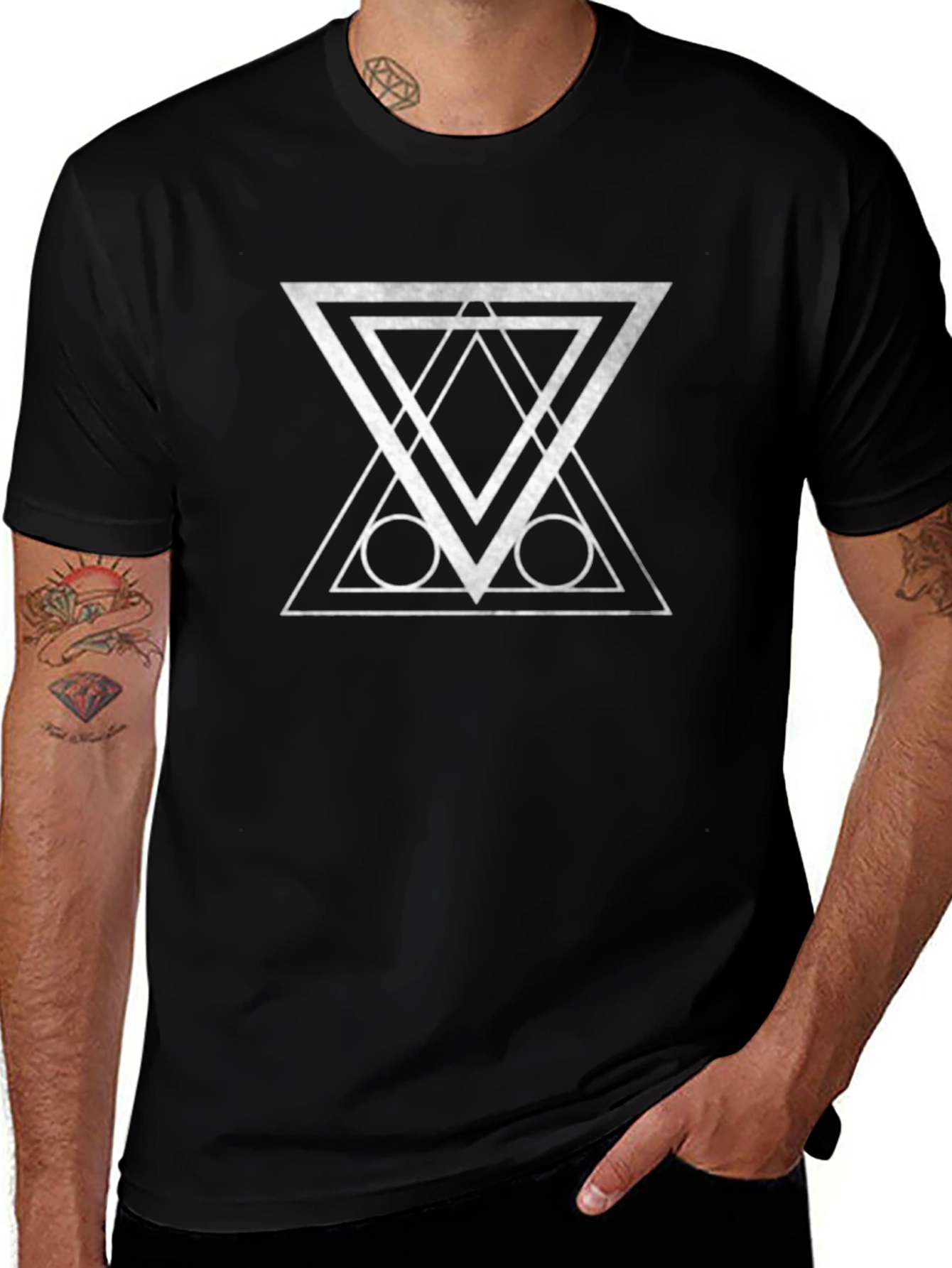 Geometric Graphic Print Black T-Shirt