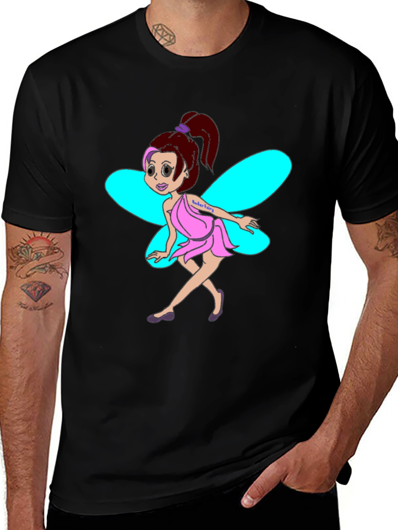 Variant 24 of Whimsical Fairy Graphic Tee - Black Cotton Blend