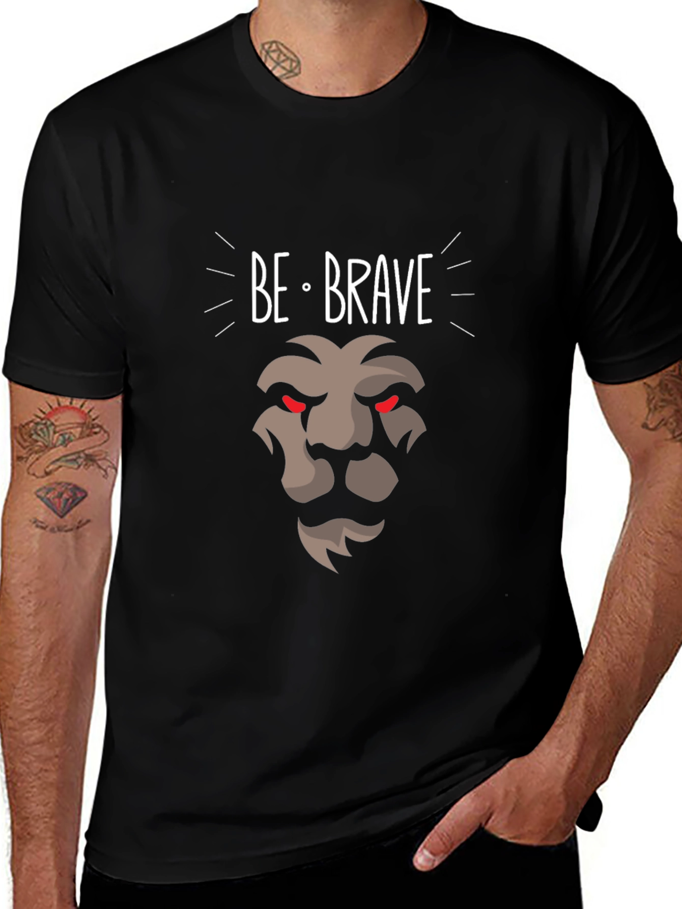 Variant 24 of Be Brave Lion Graphic Tee - Modern Black T-Shirt