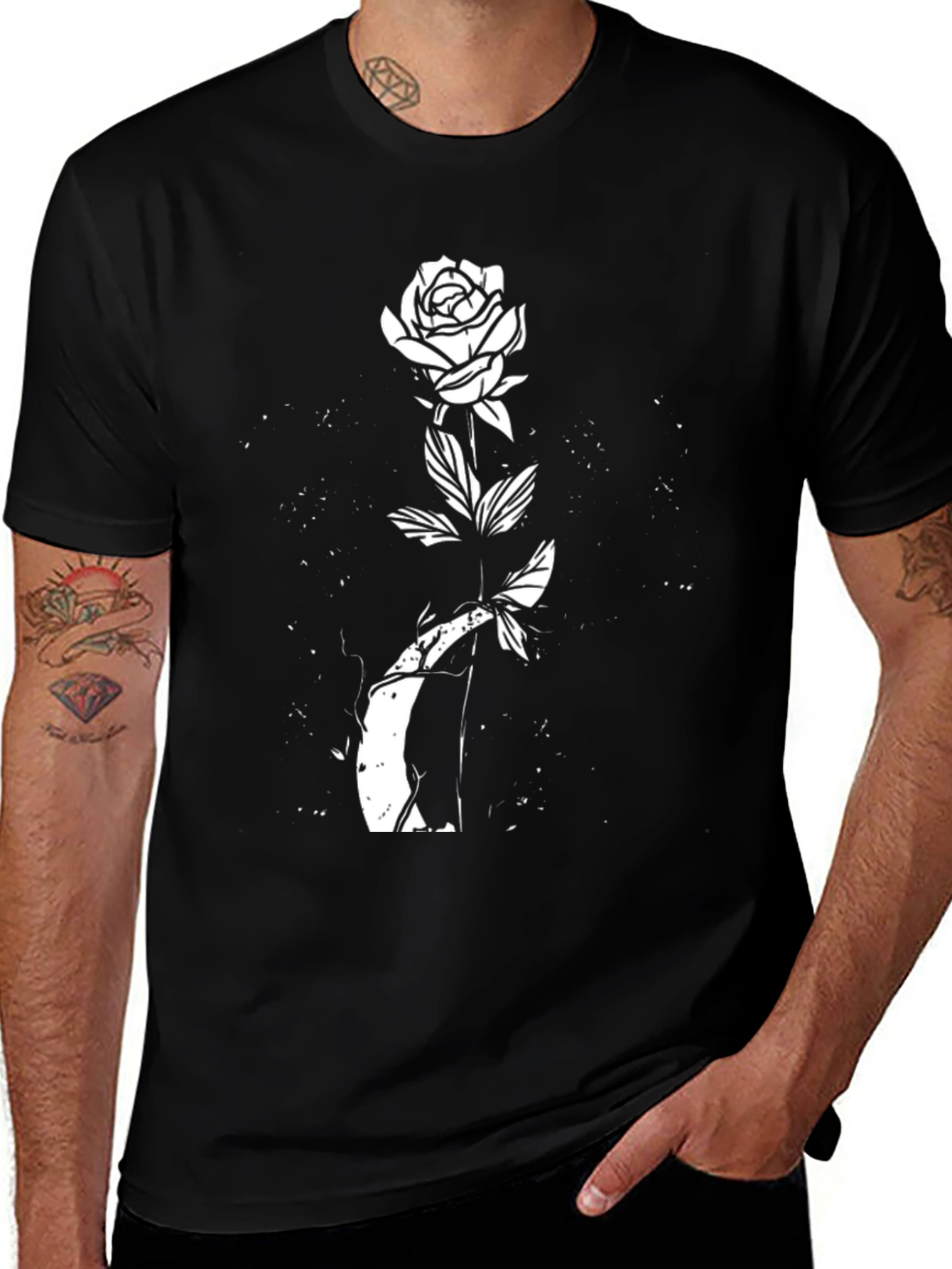 Black Black Rose Graphic T-Shirt - Unique Floral Design main image