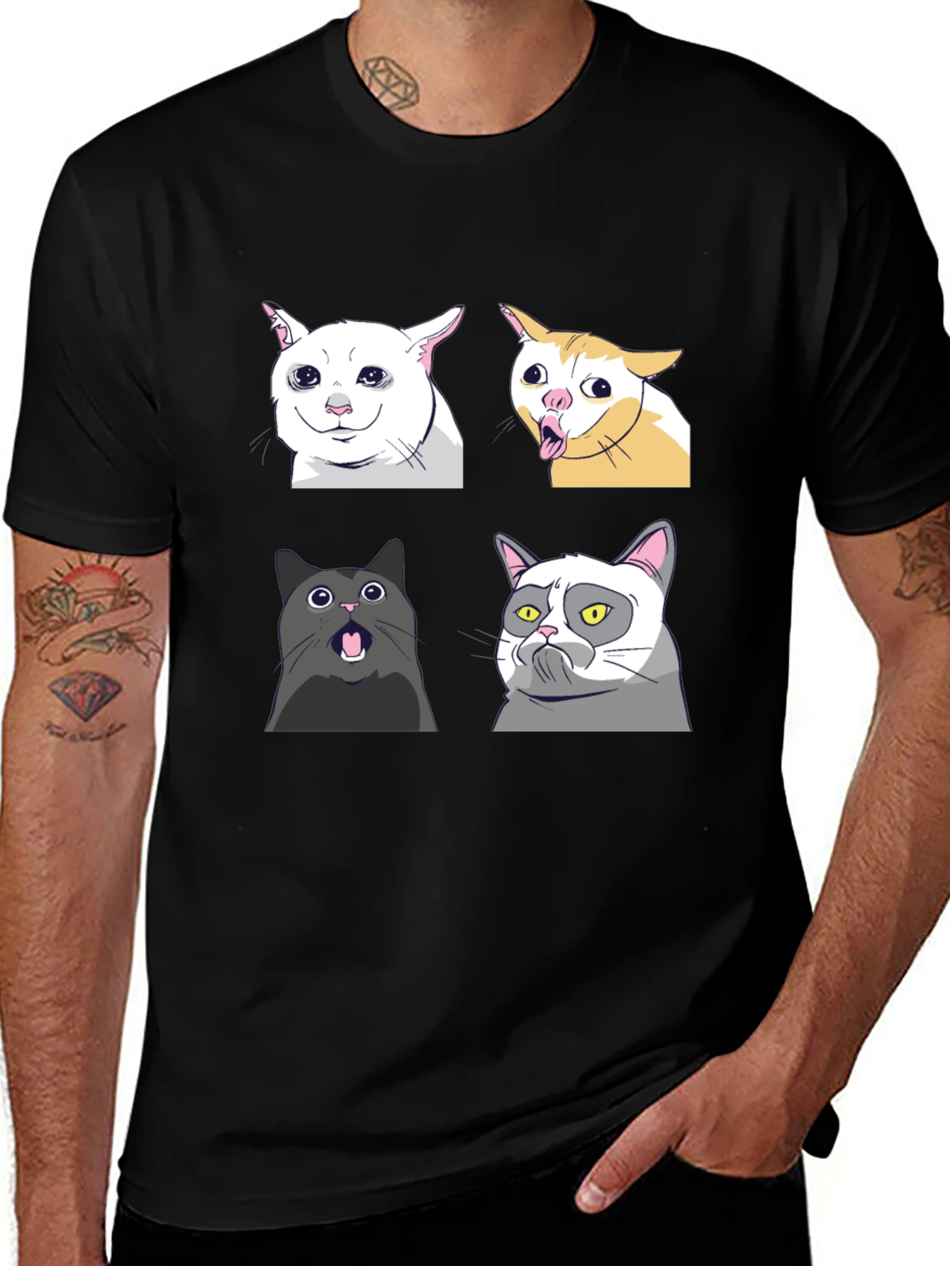 Variant 27 of Meme Cats Black T-Shirt - Funny Graphic Tee