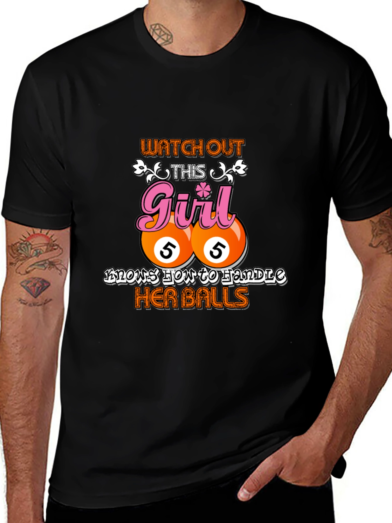 Variant 8 of Funny Billiards T-Shirt: Girl Knows How to Handle Her Balls