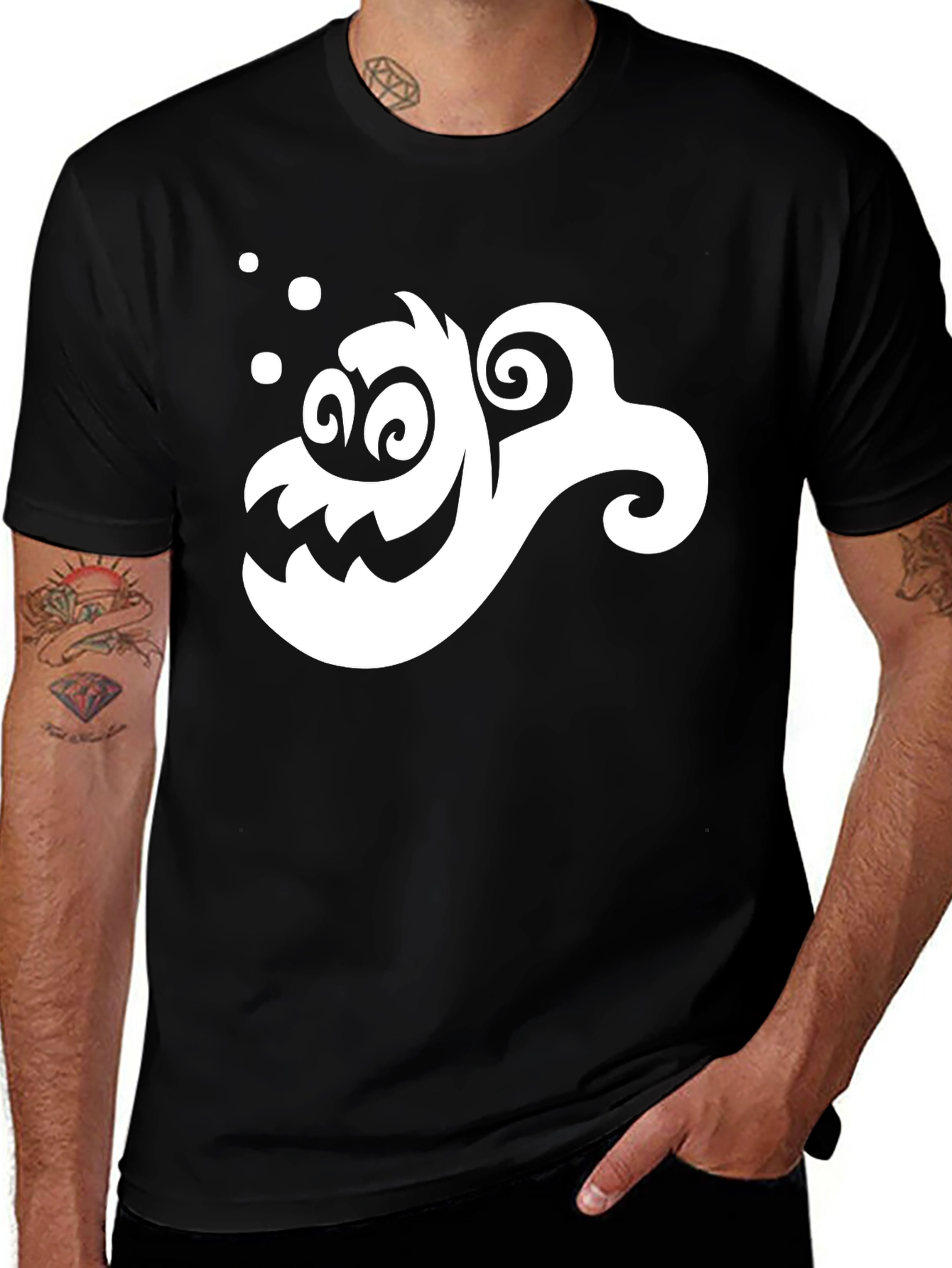 Variant 17 of Spooky Ghost Graphic Tee - Black Cotton Shirt