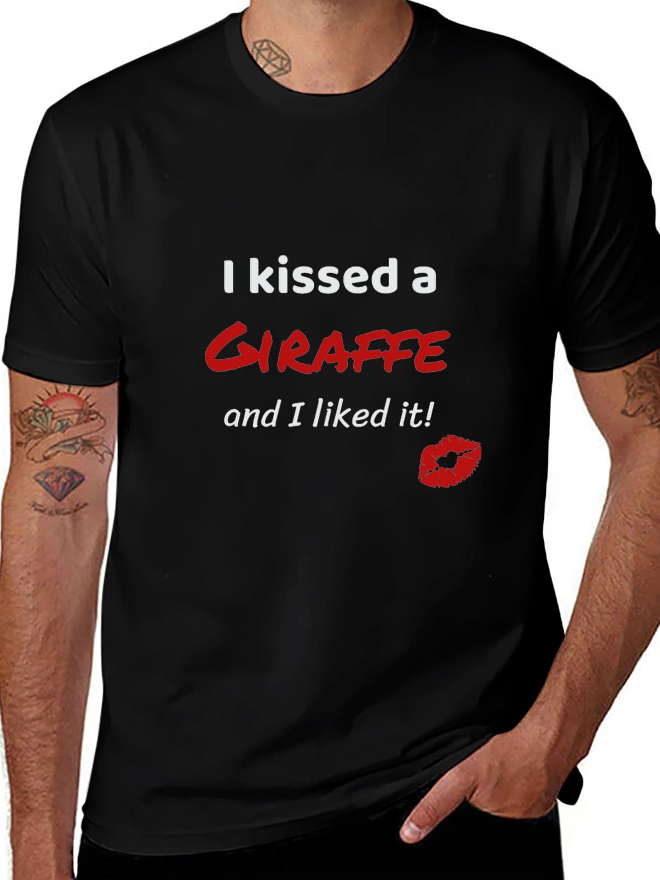 Kissed a Giraffe Black T-Shirt Novelty Tee