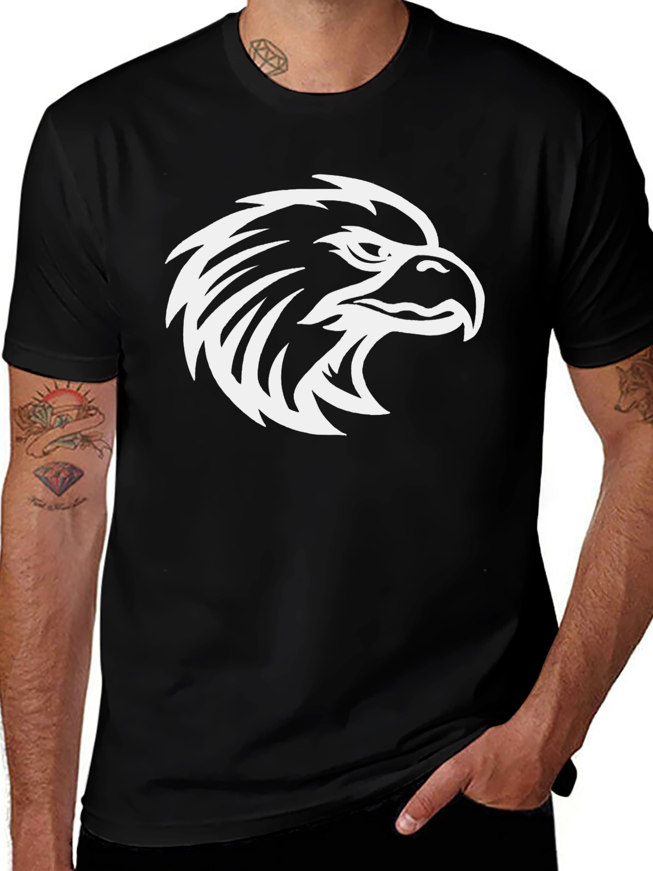 Variant 24 of Black T-Shirt with Eagle Head Design