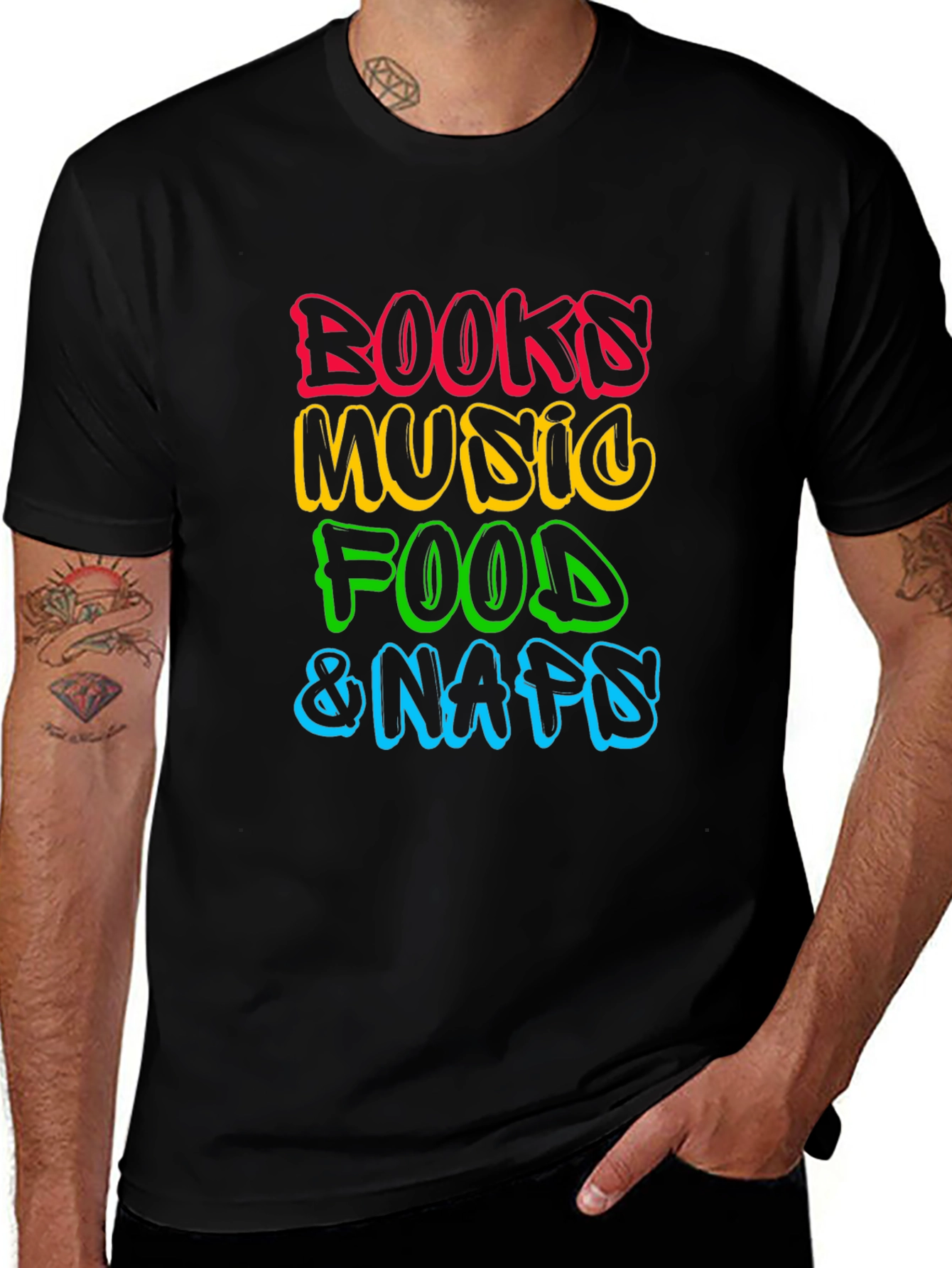 Variant 4 of Books Music Food Naps Black T-Shirt