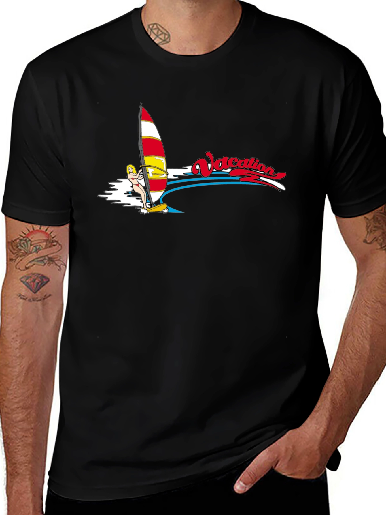 Vacation Windsurfing T-Shirt - Black Cotton Tee