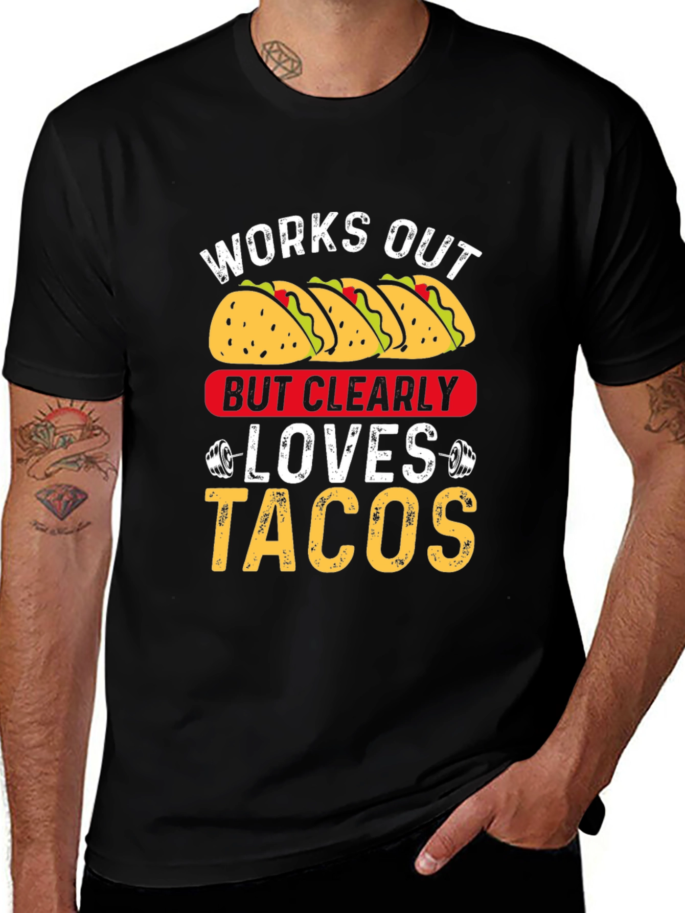 Variant 12 of Works Out But Clearly Loves Tacos Graphic Tee