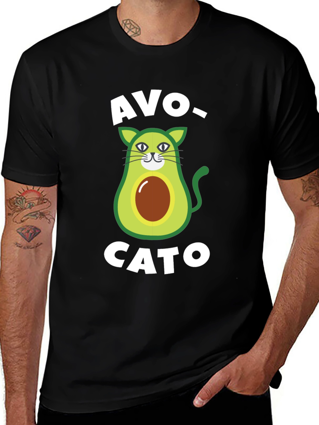Variant 16 of Avo-Cato Black T-Shirt - Avocado Cat Pun