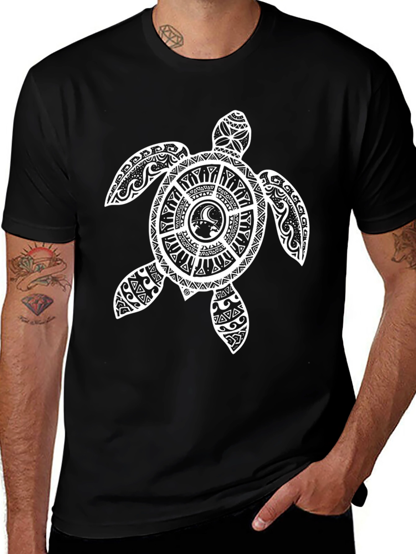 Variant 29 of Tribal Turtle Graphic Tee - Black