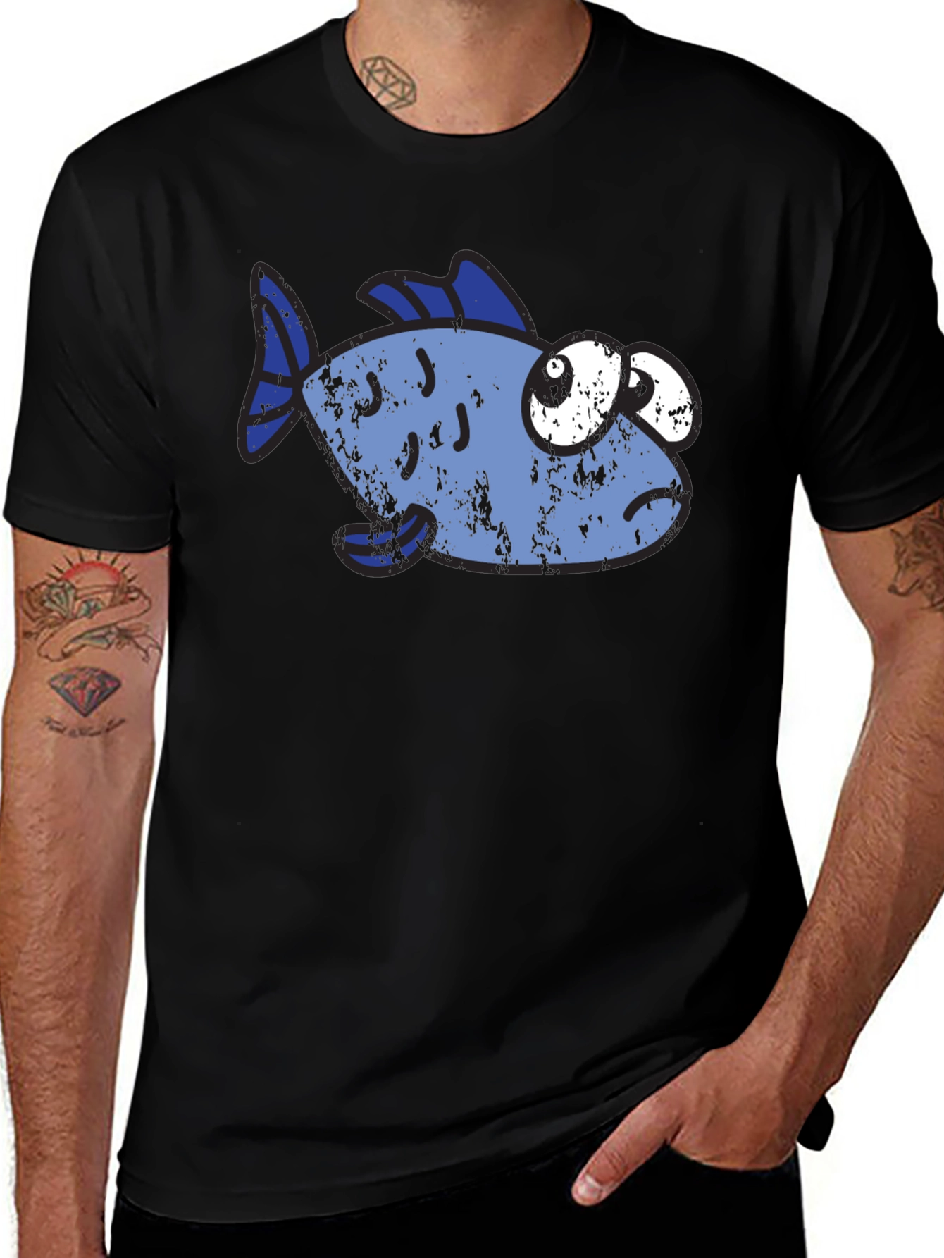 Variant 6 of Funny Distressed Cartoon Fish Graphic T-Shirt
