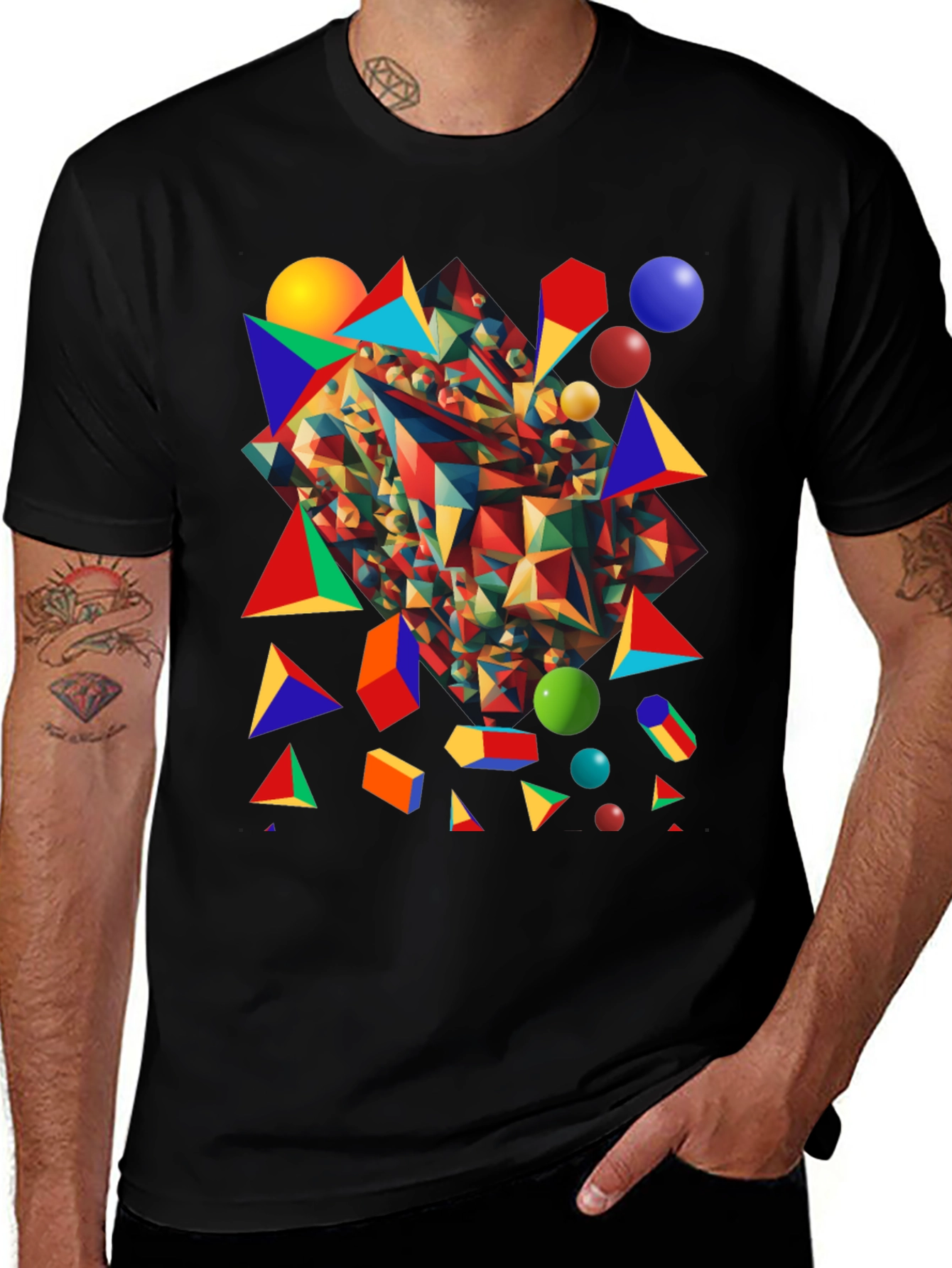 Geometric Shapes Men's Black T-Shirt
