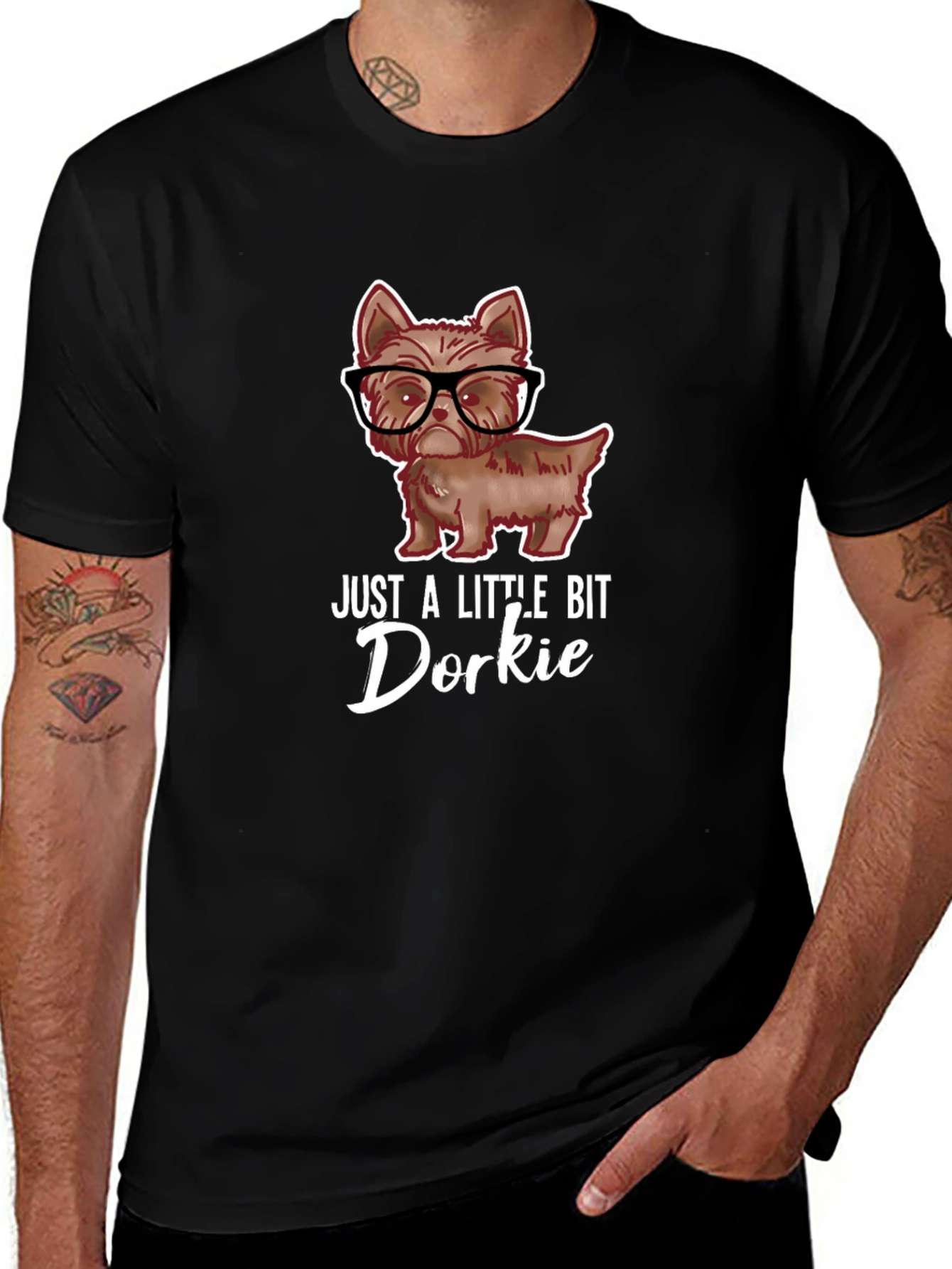 Dorkie Dog T-Shirt - Cute Yorkshire Terrier with Glasses