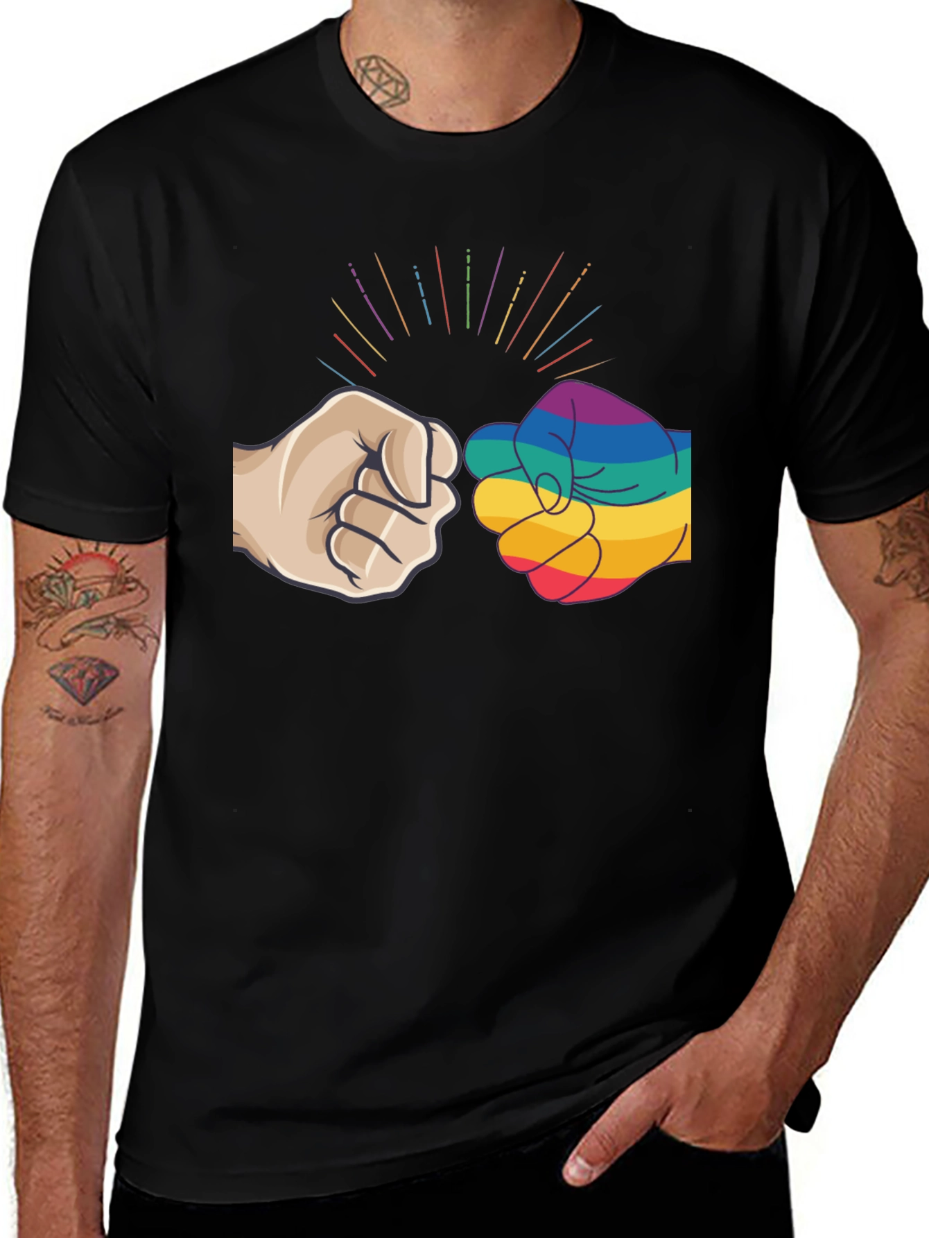 LGBT Pride Fist Bump Graphic Tee - Black