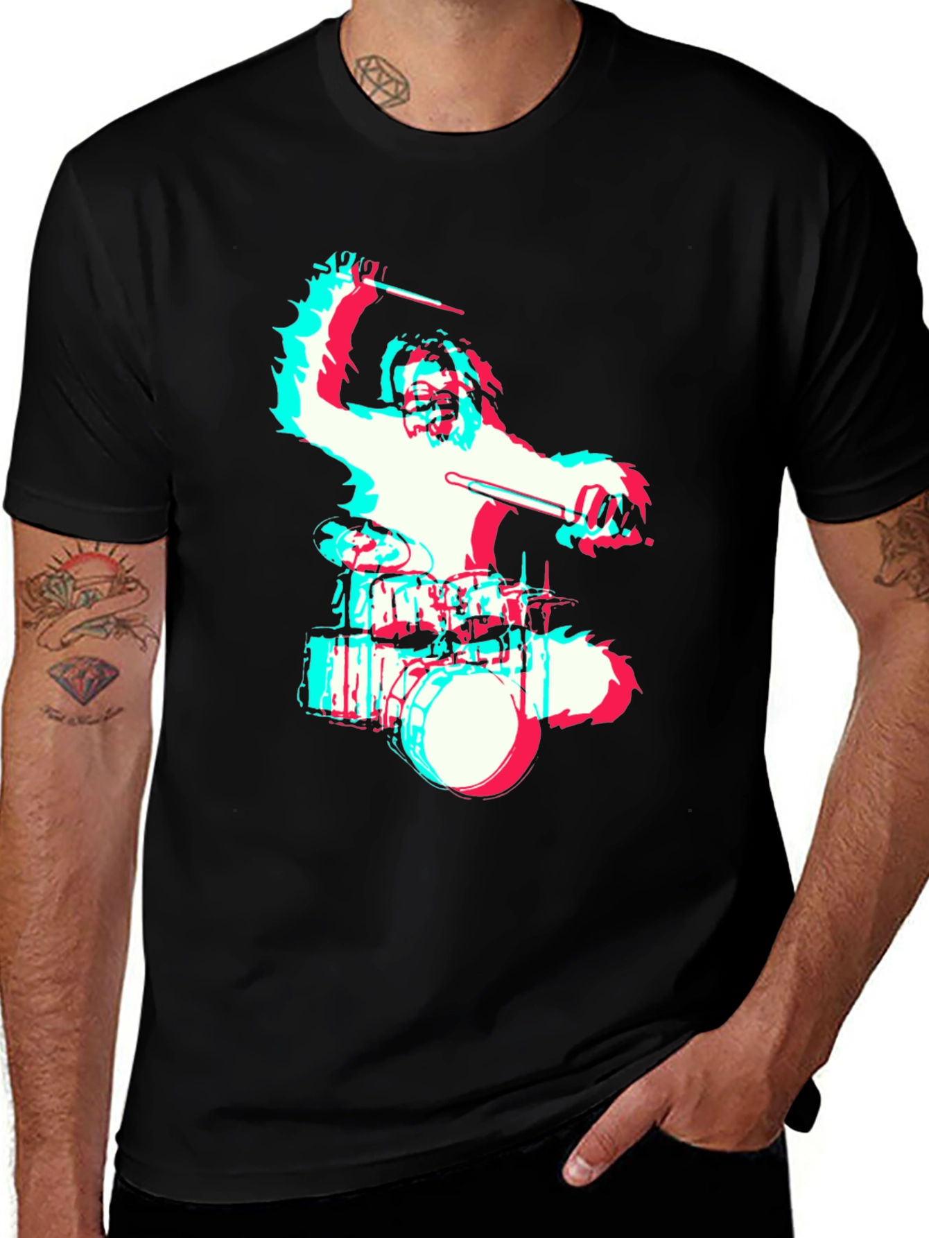 Variant 14 of Drummer Bigfoot Graphic Tee - Black Crew Neck T-Shirt