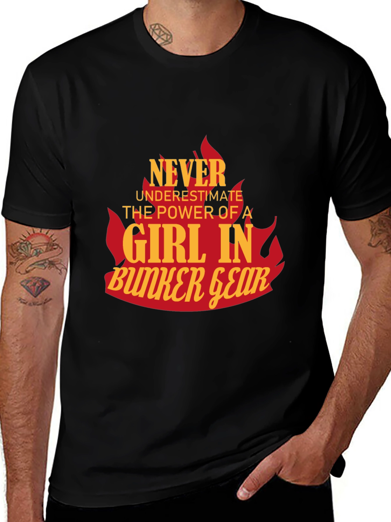 Variant 2 of Girl in Bunker Gear Tee - Firefighter Pride