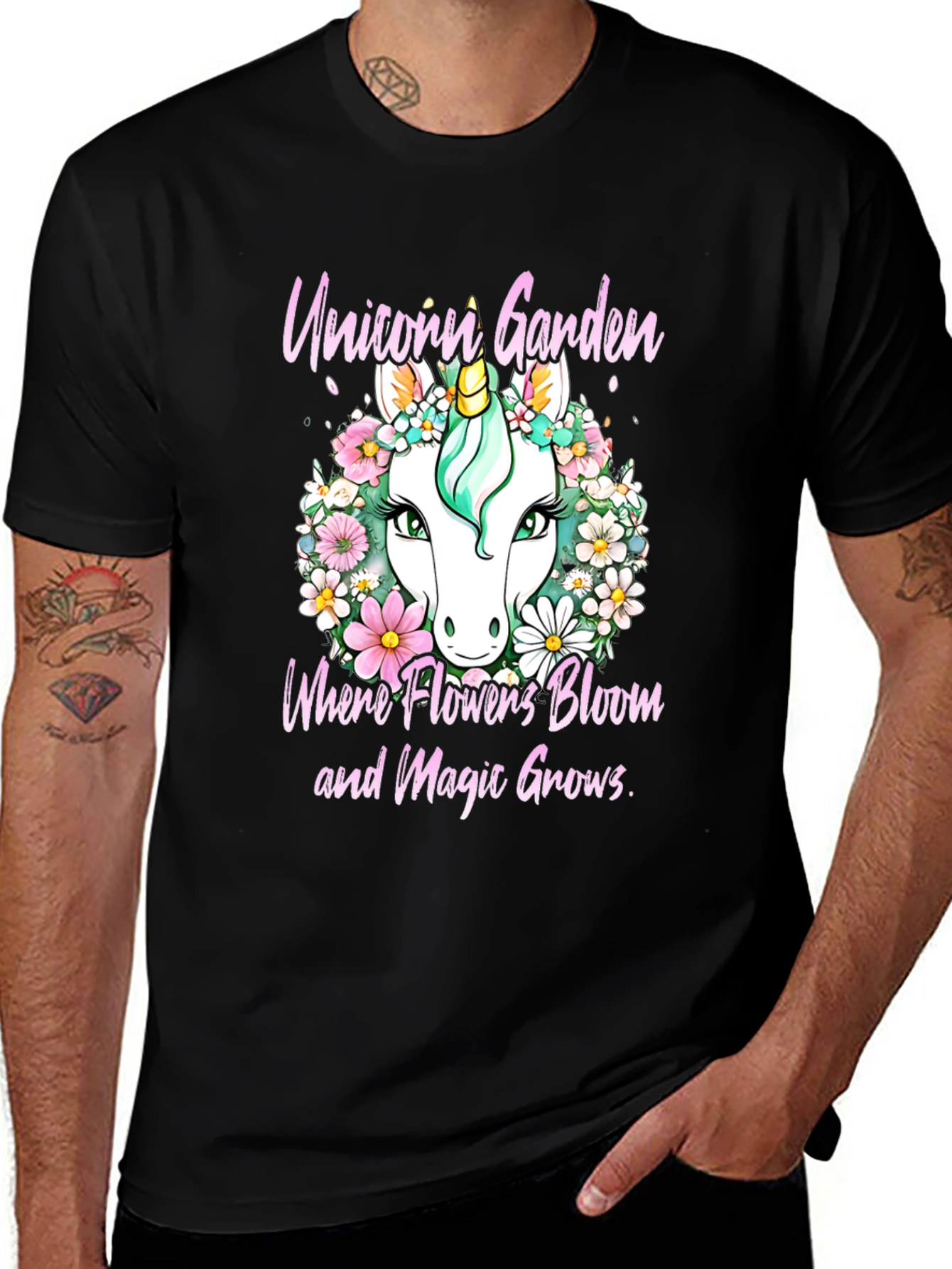 Variant 19 of Unicorn Garden Graphic T-Shirt - Floral Magic Tee