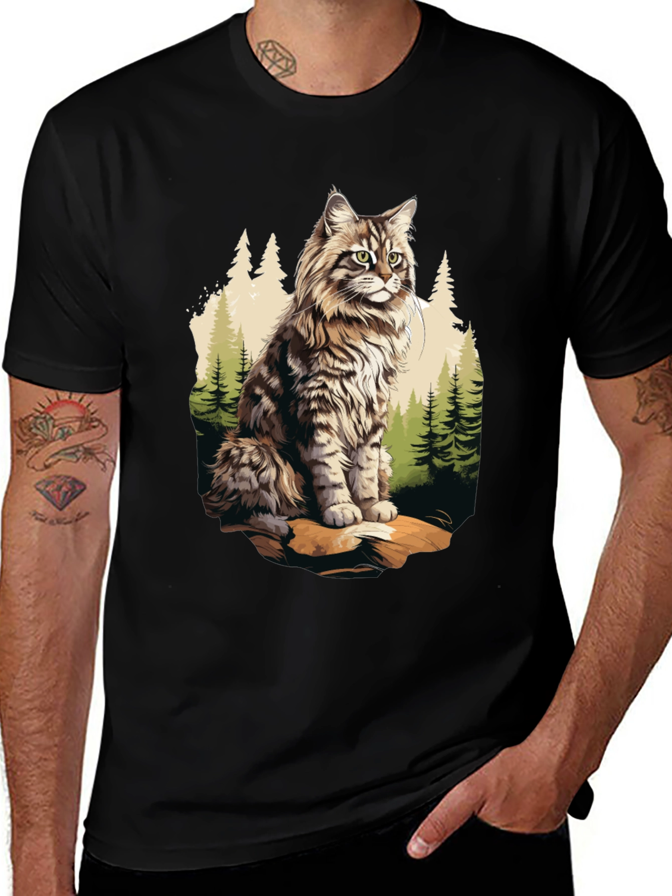 Black Cat in the Woods Graphic Tee main image