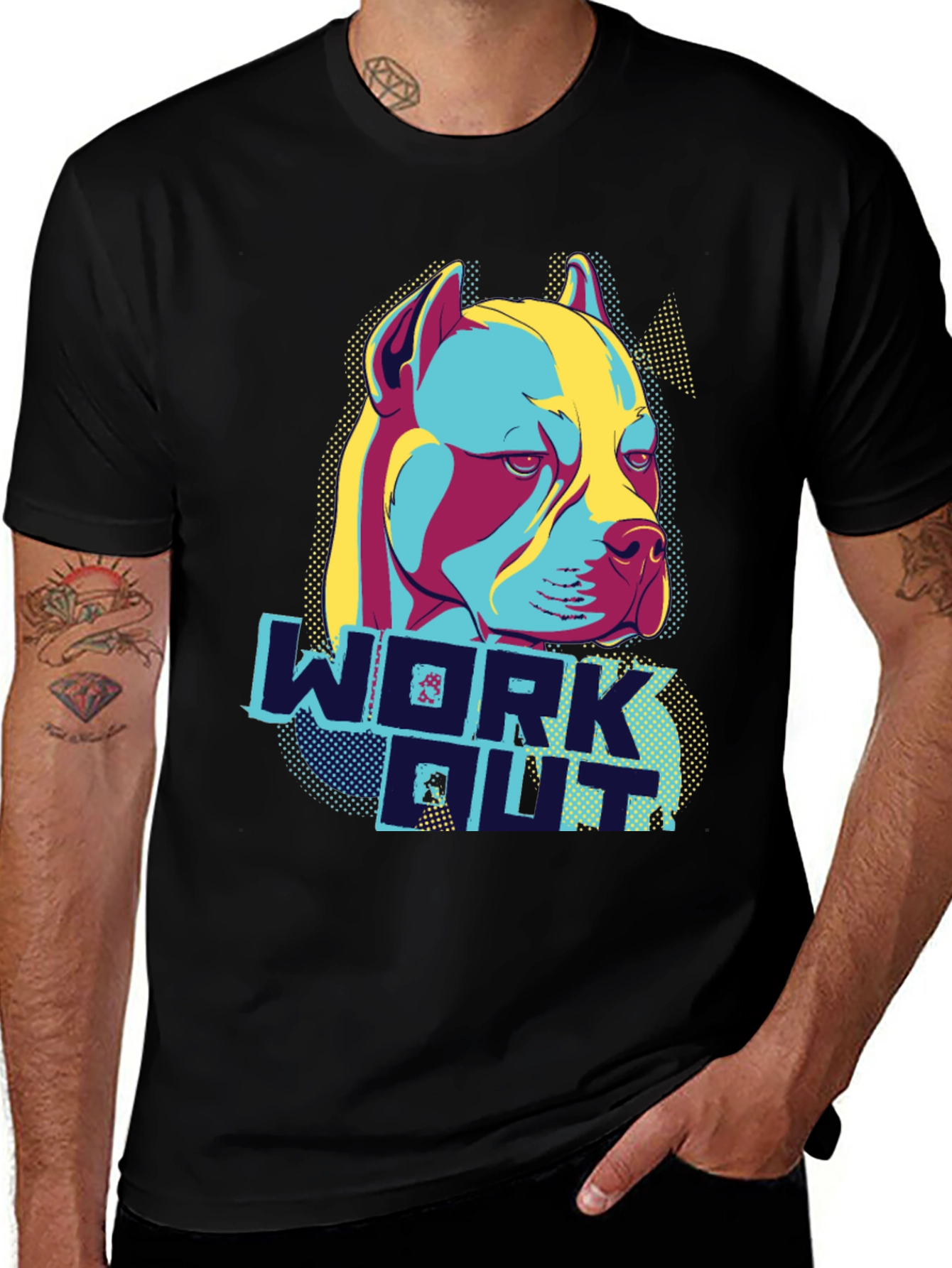 Variant 29 of Men's Graphic Tee: Dog Workout Design