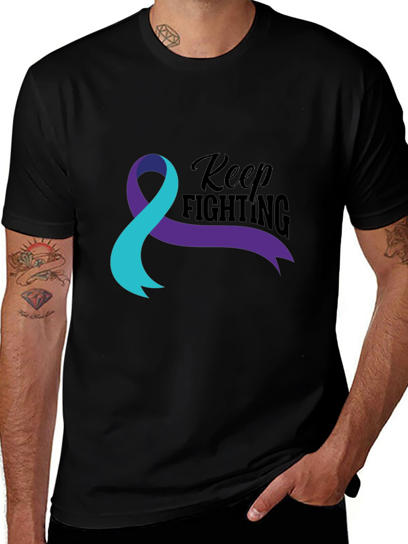 Black Keep Fighting Awareness Ribbon Graphic T-Shirt main image