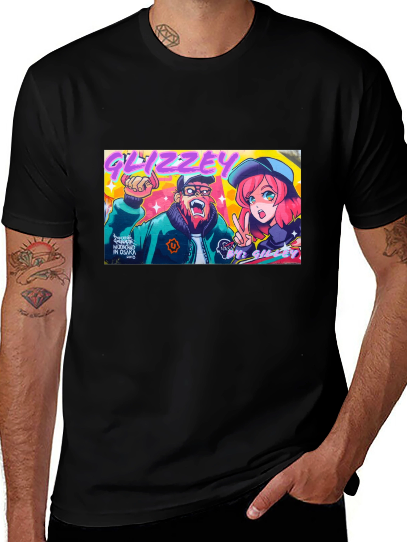 Variant 23 of Glizzey Cartoon Graphic Print Black T-Shirt