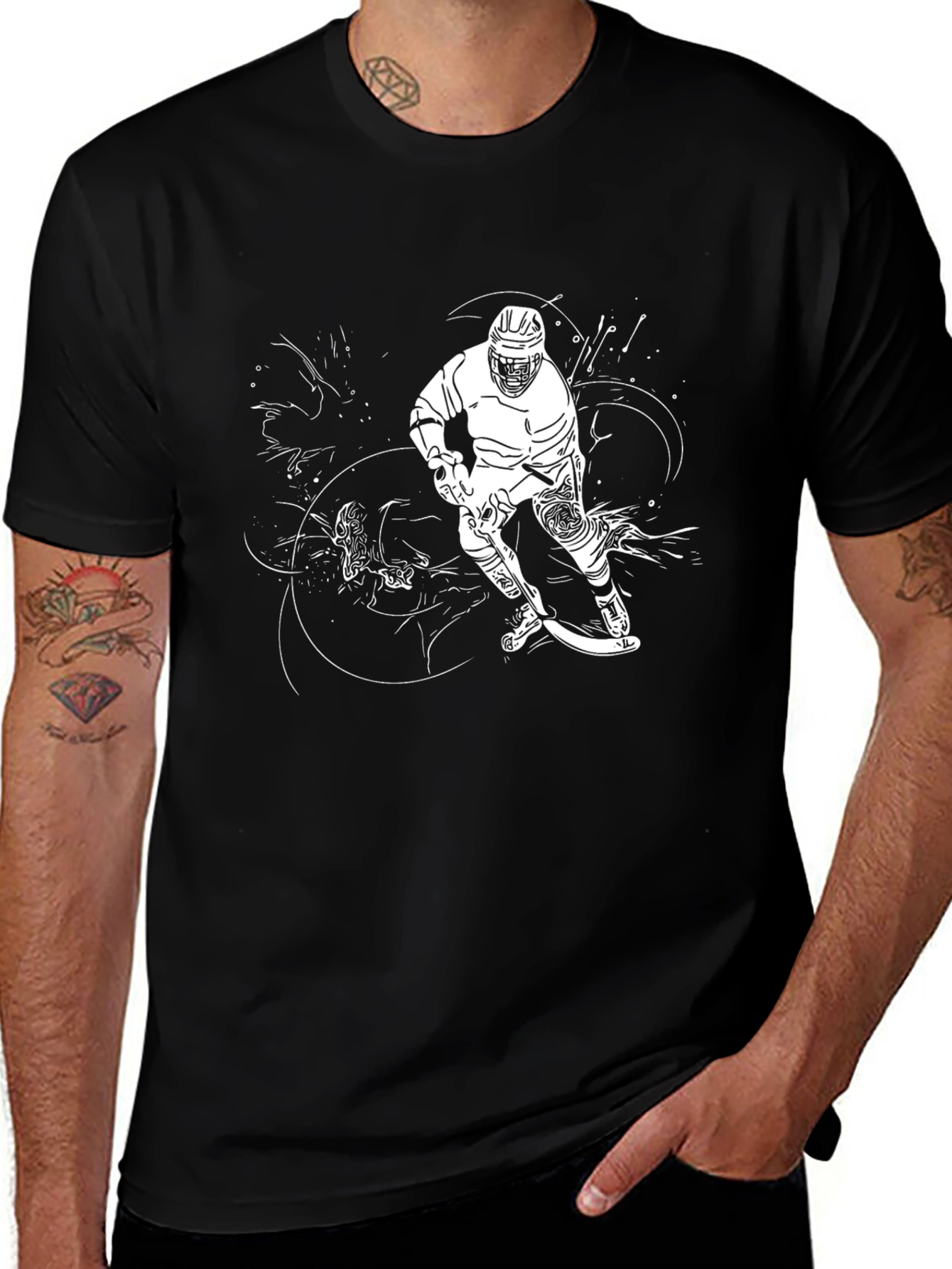 Variant 17 of Hockey Player Graphic Black T-Shirt