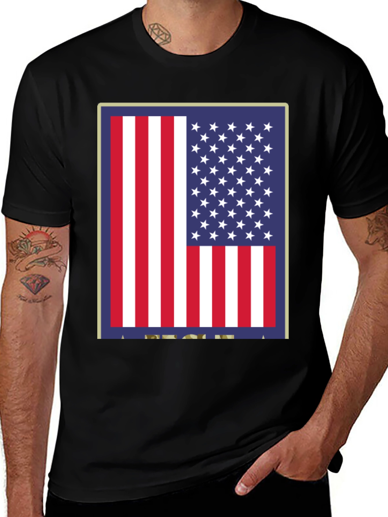 American Flag Graphic Print Black T-Shirt