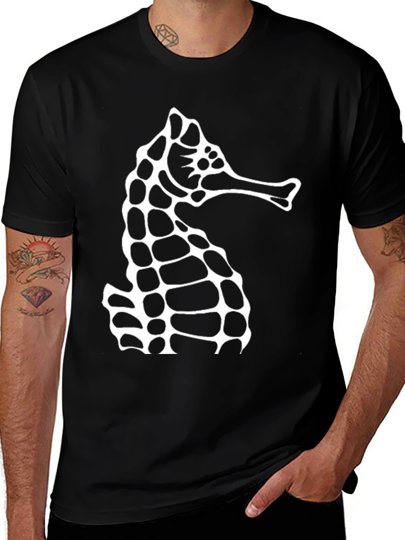 Variant 8 of Seahorse Graphic Tee - Black Cotton Casual T-Shirt