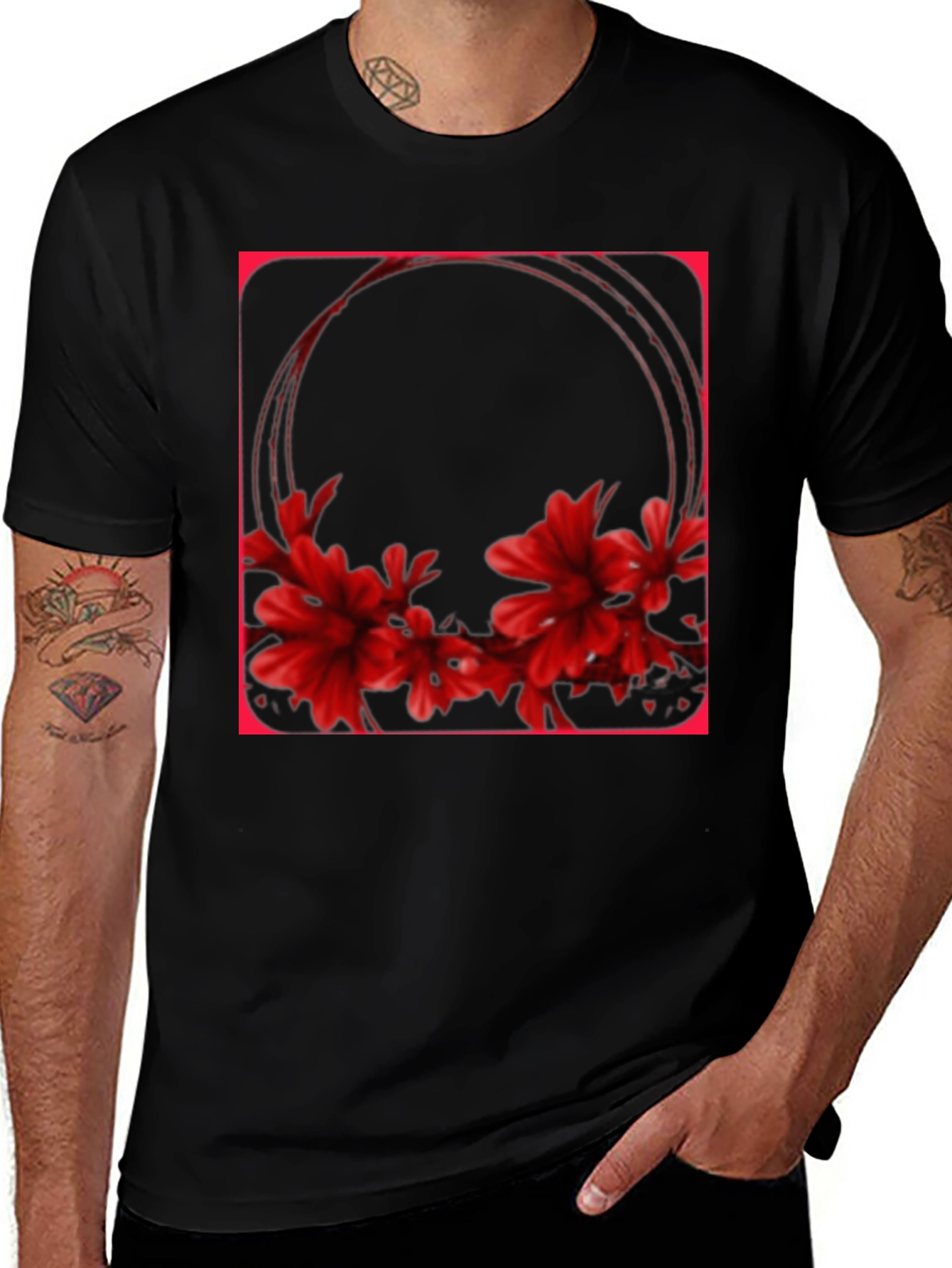 Variant 3 of Floral Frame Black T-Shirt