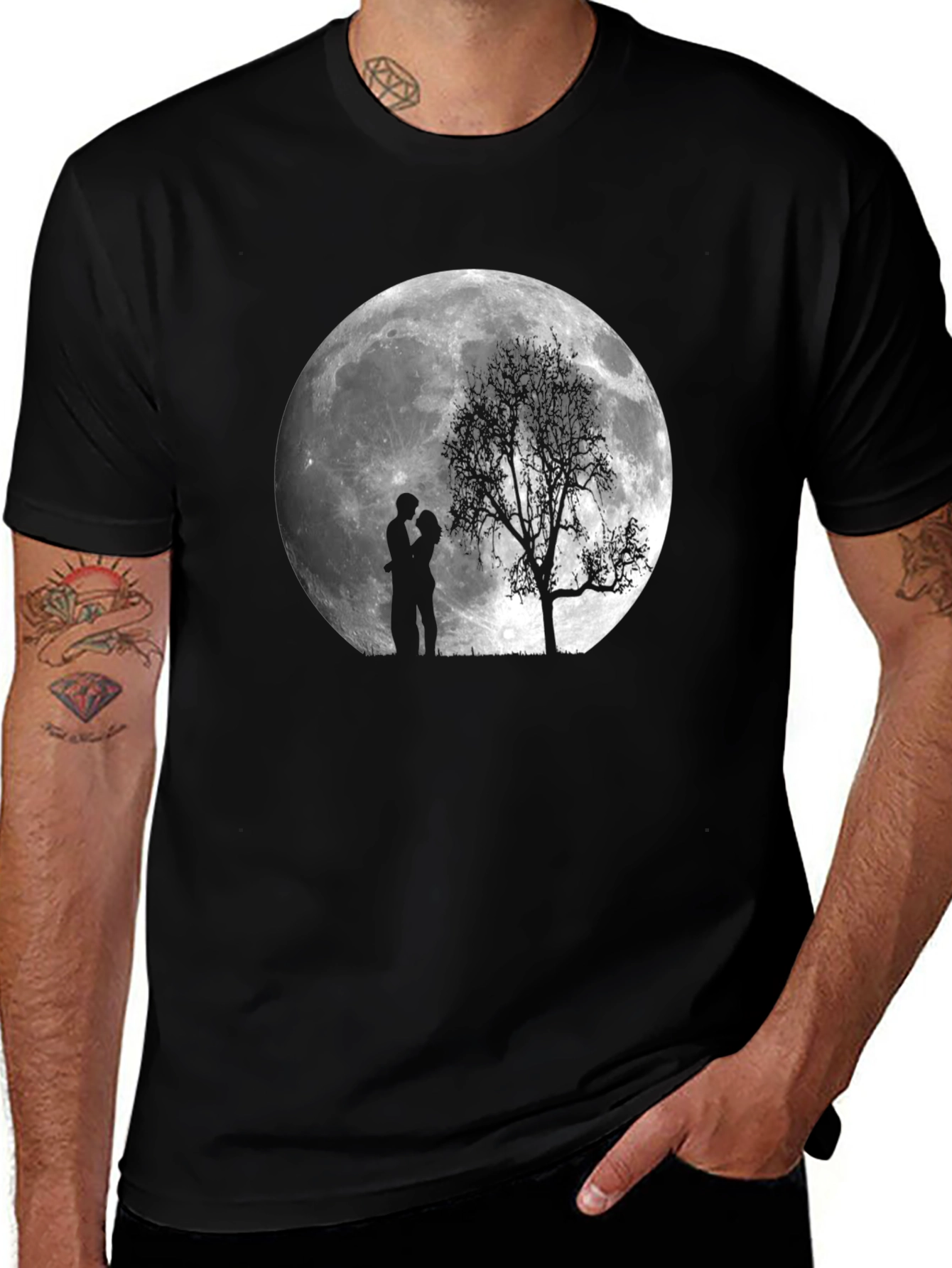 Variant 8 of Moonlight Romance Tee - Couple Under Tree T-Shirt