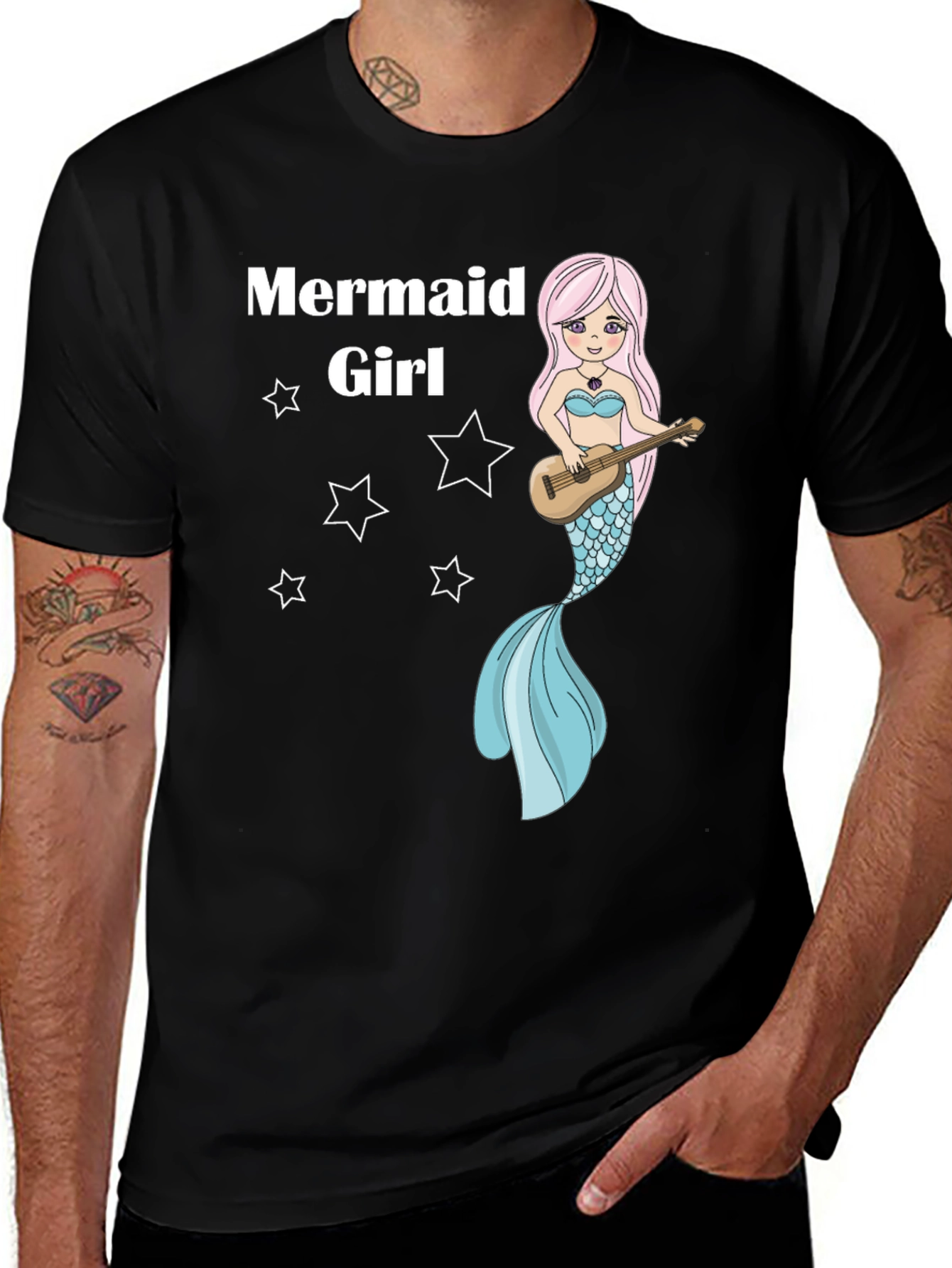 Variant 13 of Mermaid Girl Graphic Tee - Black Cotton T-Shirt