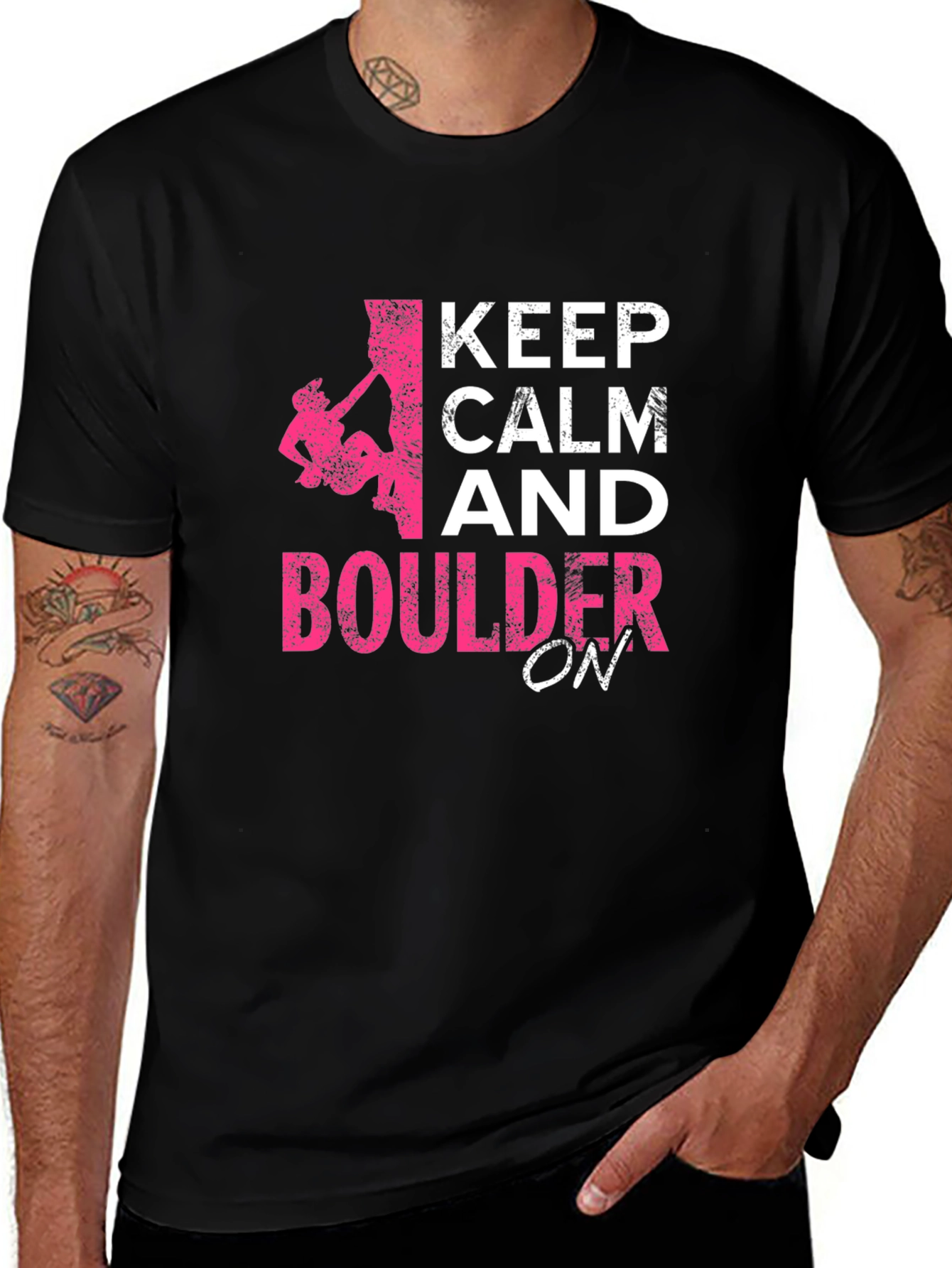 Variant 21 of Keep Calm and Boulder On T-Shirt - Rock Climbing Tee
