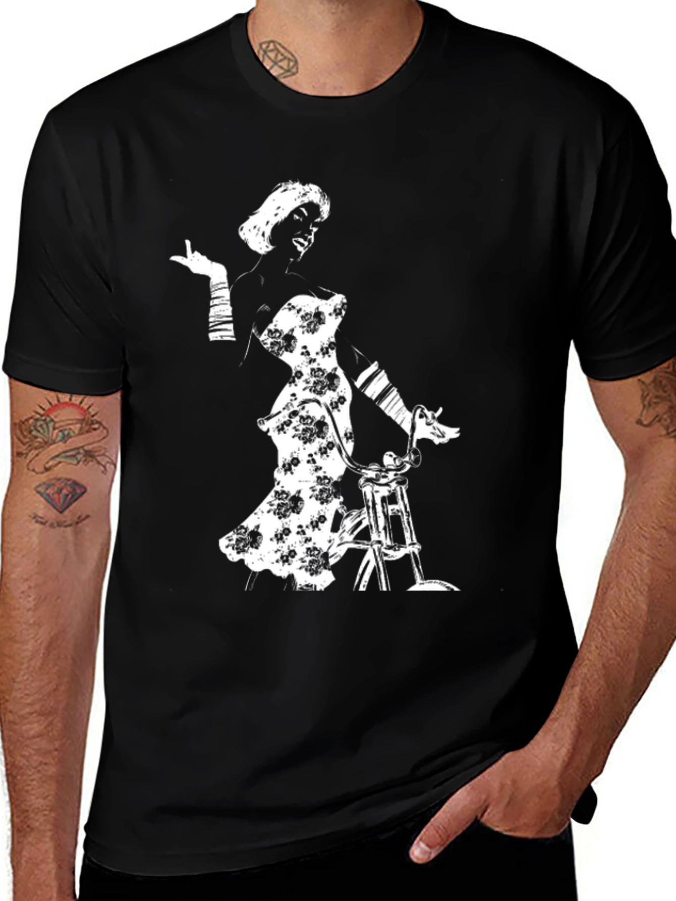 Variant 21 of Retro Biker Babe Graphic Tee - Cool Black T-Shirt