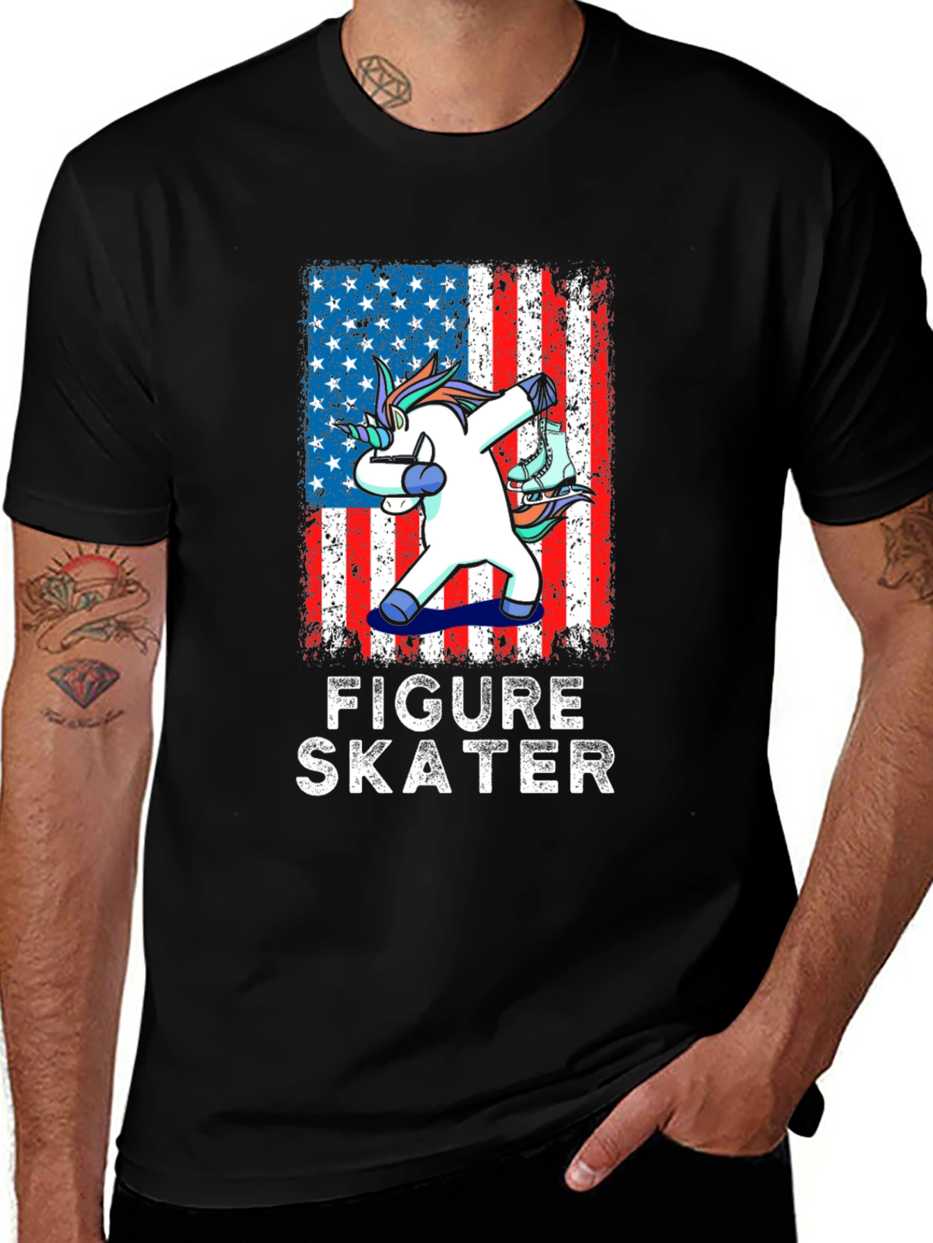 Variant 17 of Figure Skater Unicorn USA Flag Graphic Tee