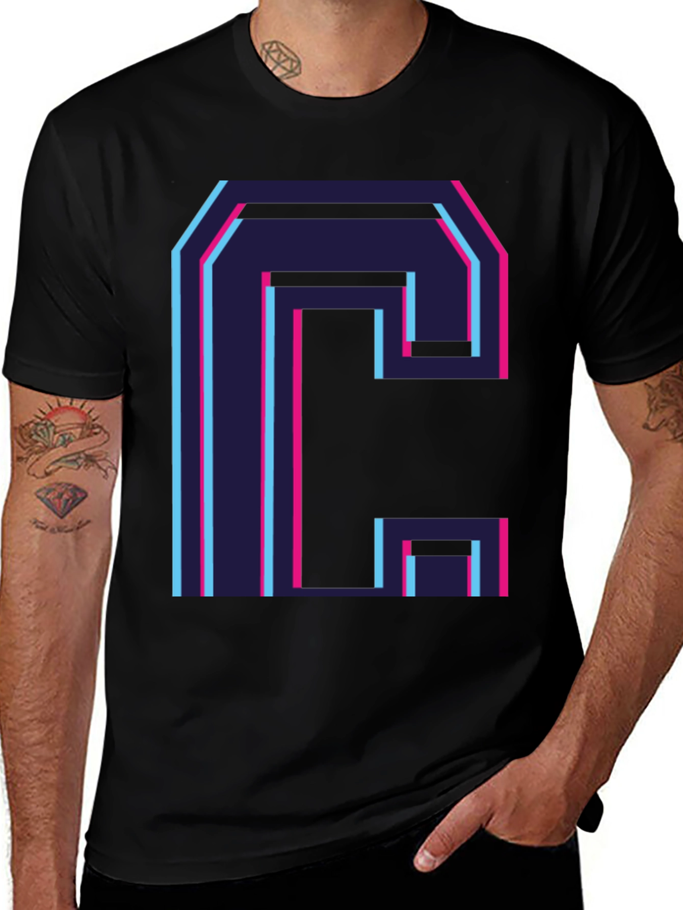 Variant 22 of Retro C Letter Graphic Black Tee