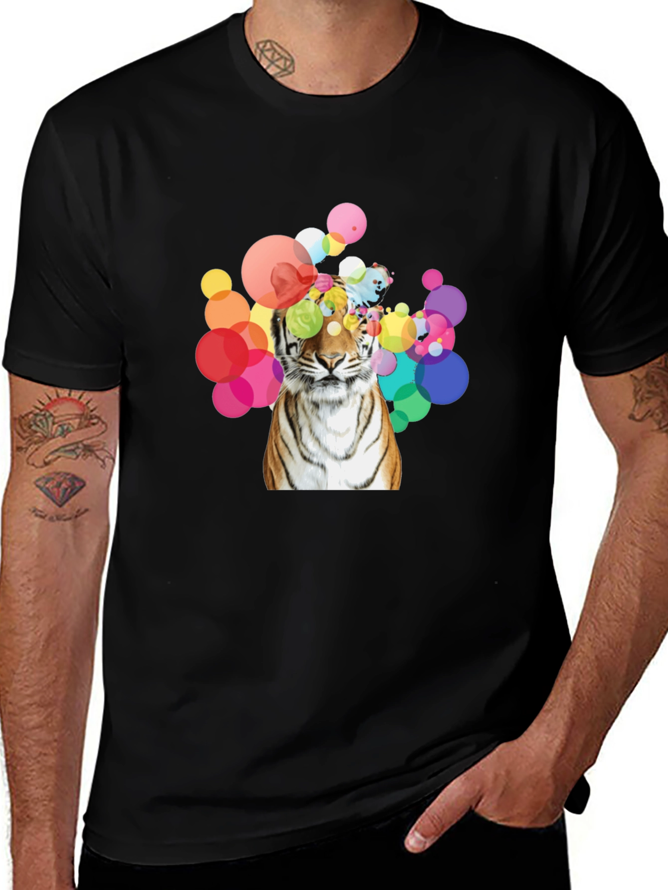 Tiger Bubbles Graphic Tee - Black Cotton T-Shirt