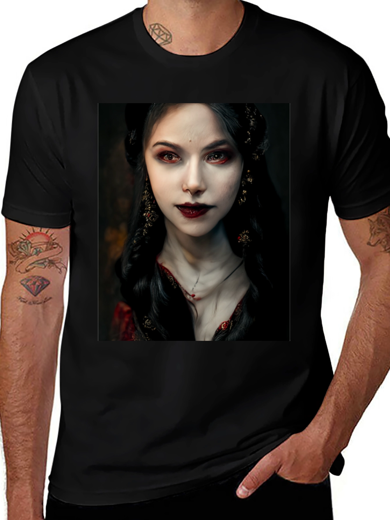 Variant 10 of Vampire Portrait Graphic Tee - Gothic Style