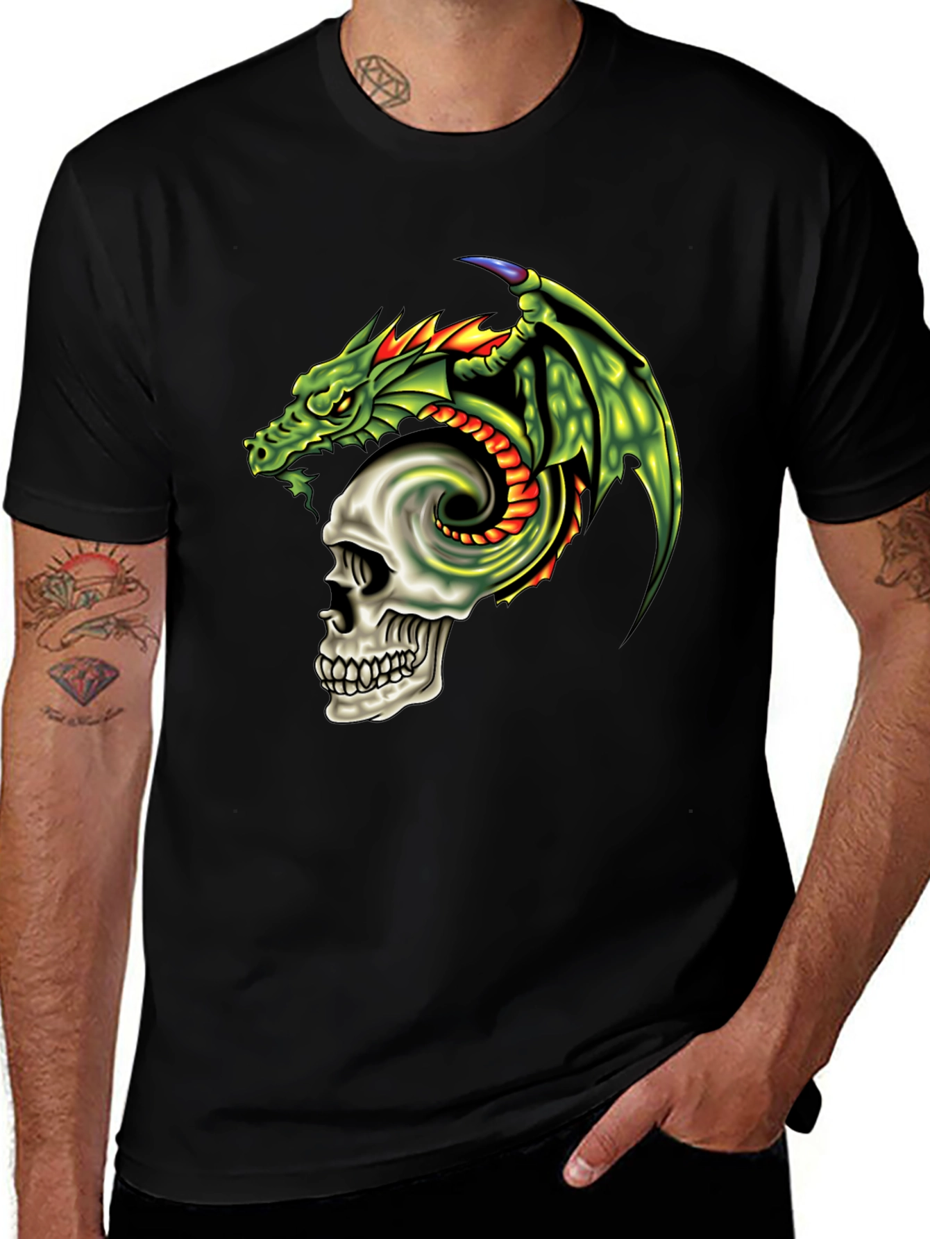 Variant 9 of Dragon & Skull Graphic T-Shirt - Black