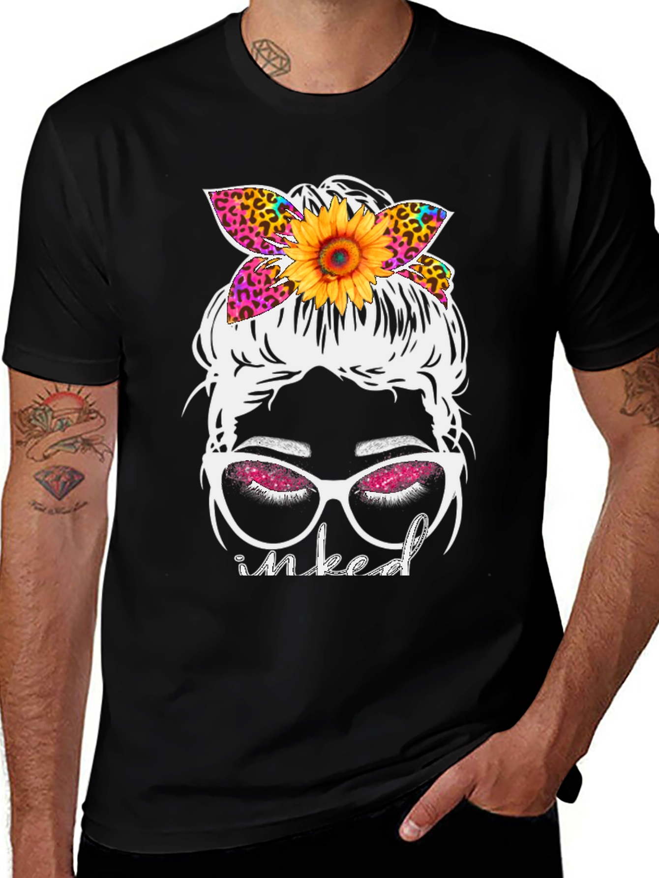 Variant 27 of Inked Messy Bun Sunflower Graphic Tee