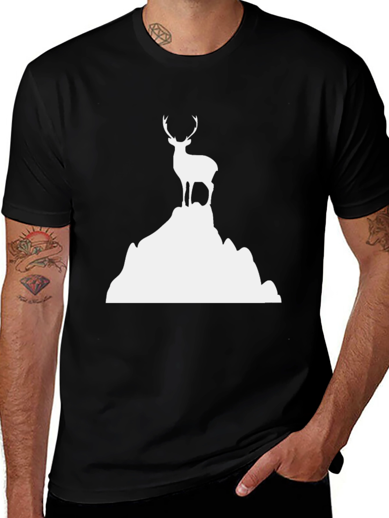 Variant 9 of Deer Mountain Graphic Tee - Black Cotton Shirt