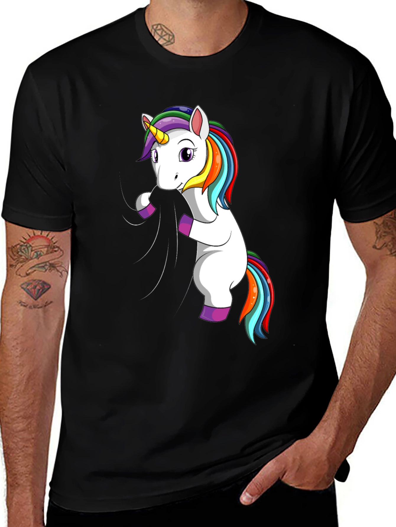Variant 30 of Unicorn Graphic T-Shirt - Black Cotton Tee
