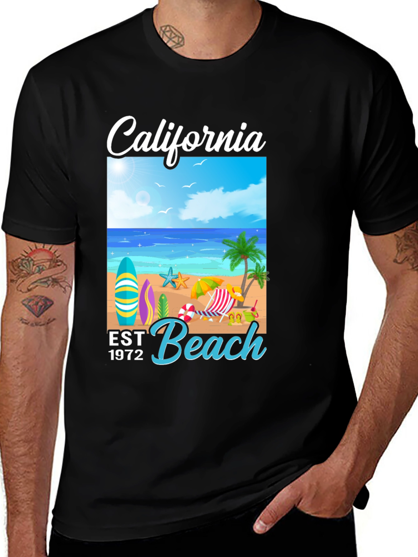 California Beach Est 1972 Black T-Shirt