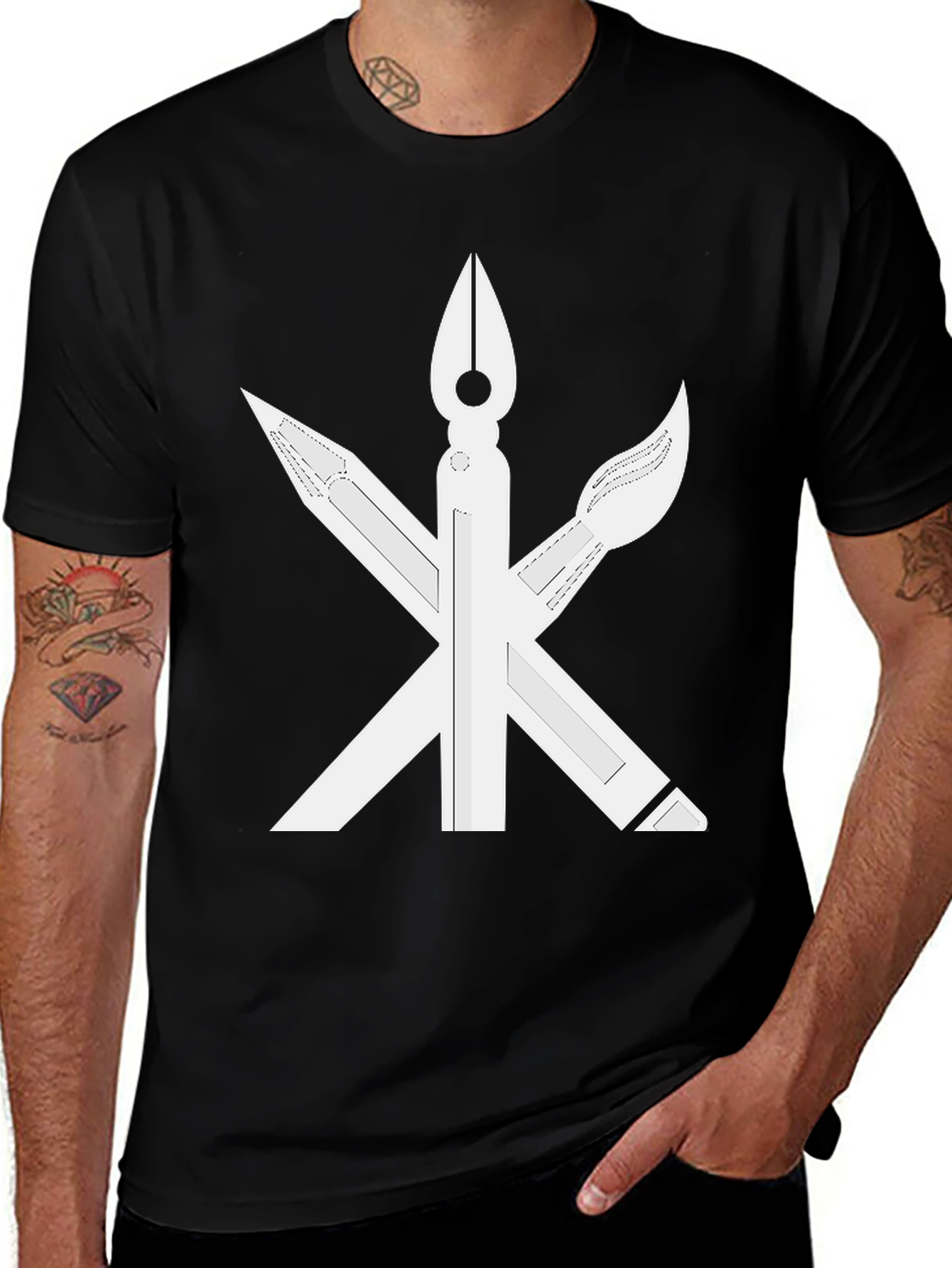 Variant 6 of Artist's Trio T-Shirt - Black Cotton Graphic Tee