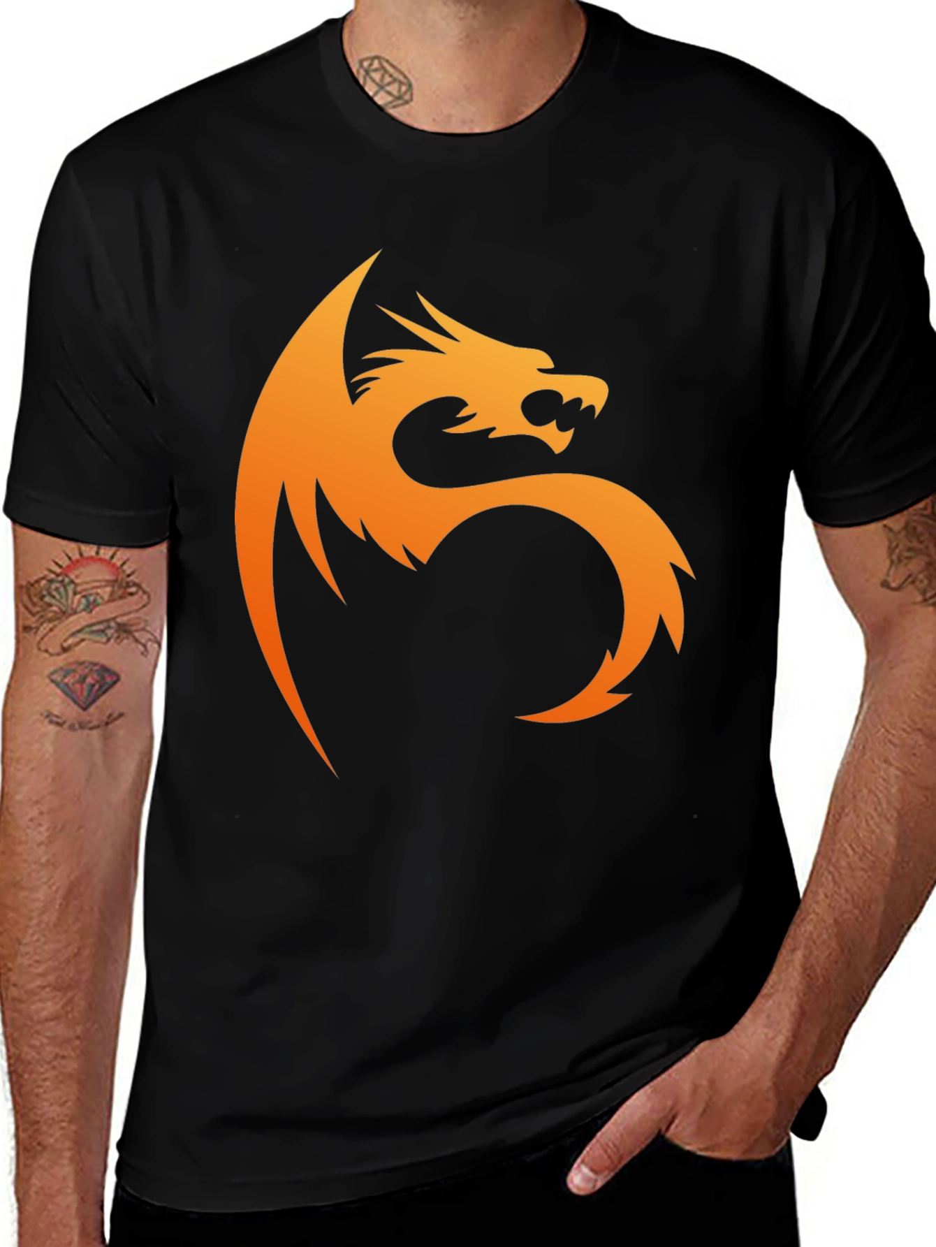 Variant 22 of Bold Dragon Graphic Tee - Black Cotton