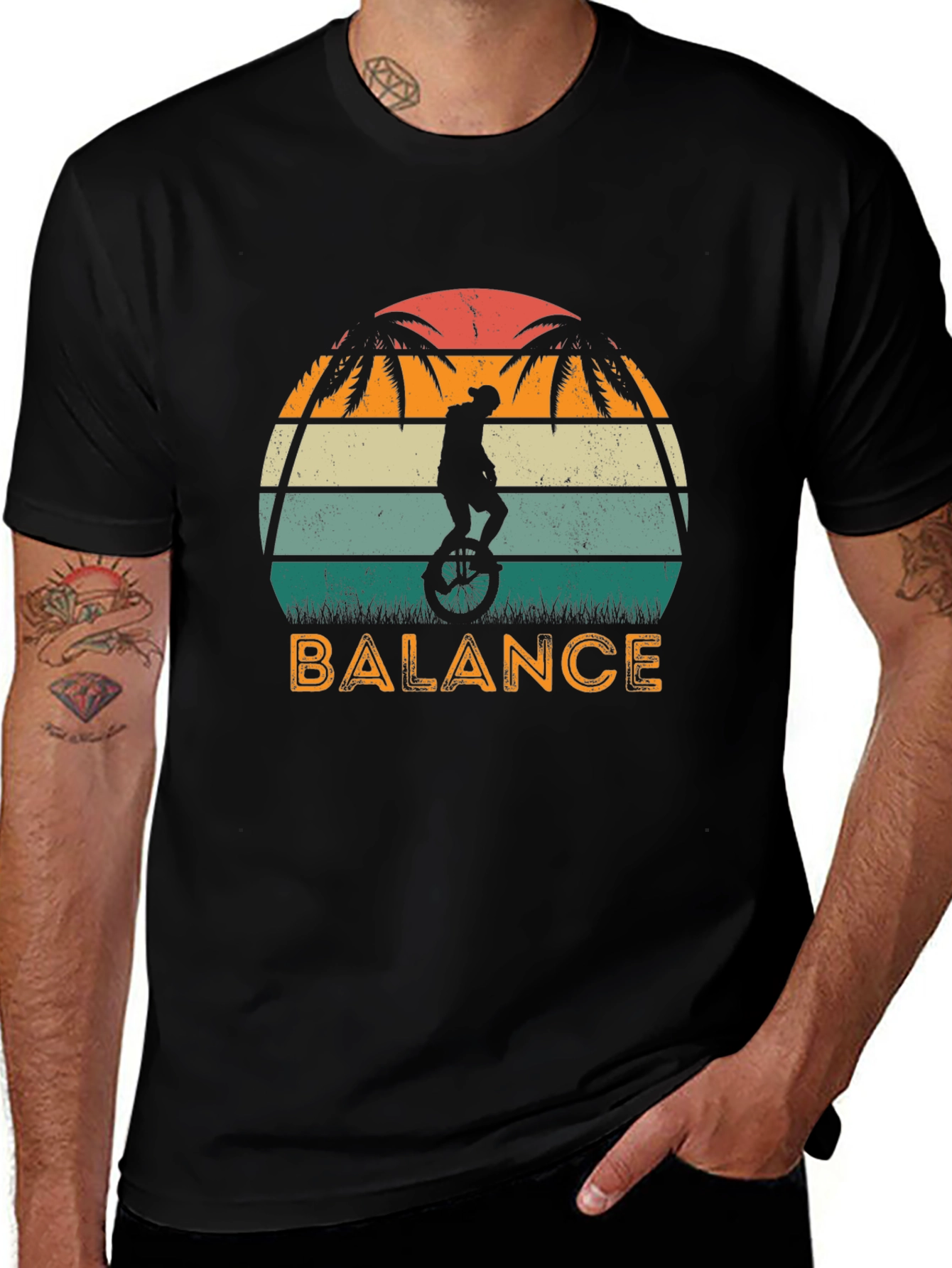 Black Retro Balance Unicycle Graphic T-Shirt main image
